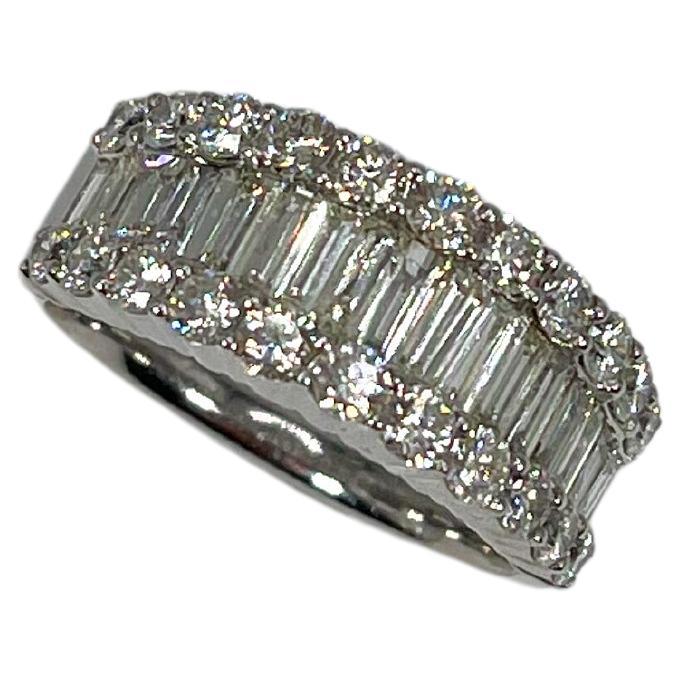 14K White Gold 1.15 CTW Baguette and .90 CTW Round Diamond Band 