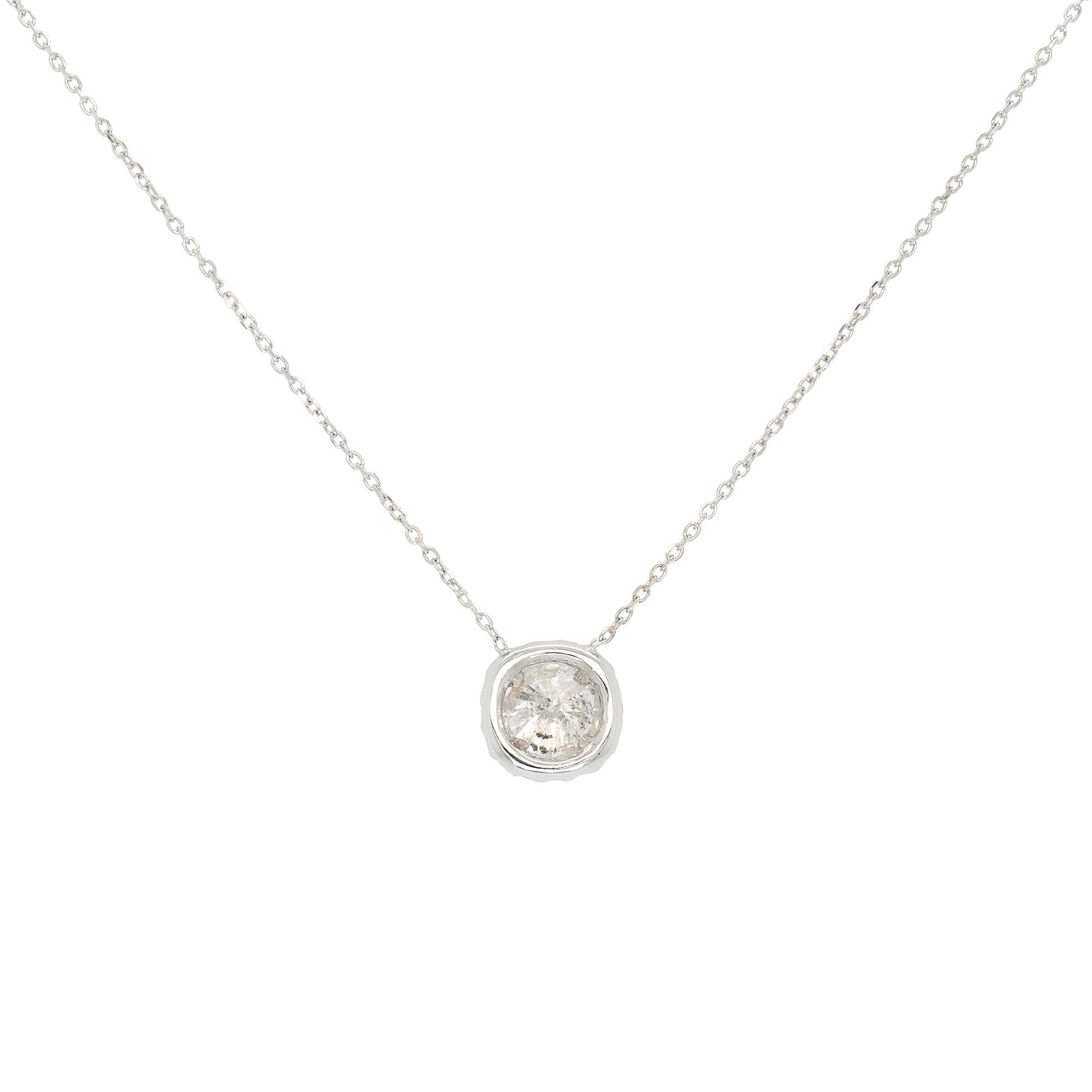 Round Cut 14k White Gold 1.15ct Round Brilliant Natural Diamond Pendant Necklace For Sale