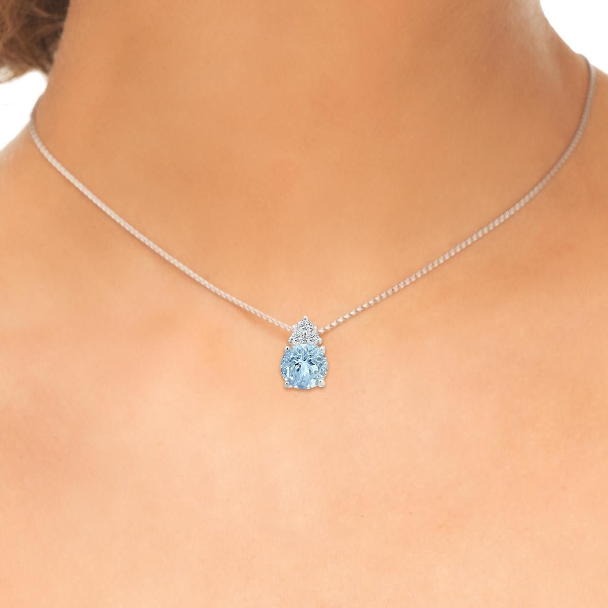 14K White Gold 1.15cts Aquamarine and Diamond Pendant, Style#TS8269AQP 22057/8 In New Condition In New York, NY