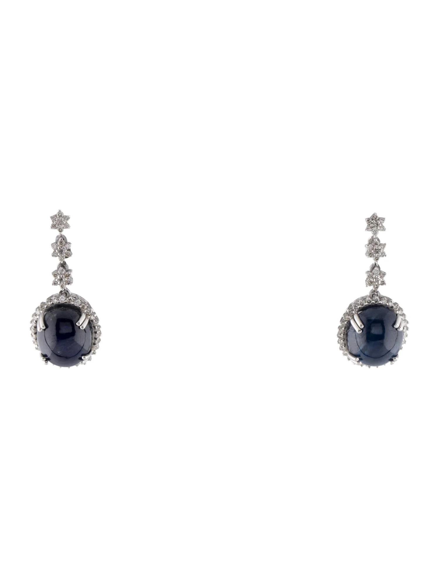 Cabochon 14K White Gold 11.64ctw Sapphire & Diamond Drop Earrings For Sale