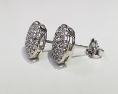 14 Karat White Gold Diamond Cluster Round Earrings Pave' Set