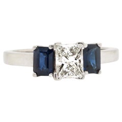 14K White Gold, 1.2± ct. Diamond, and Sapphire Three Stone Ring