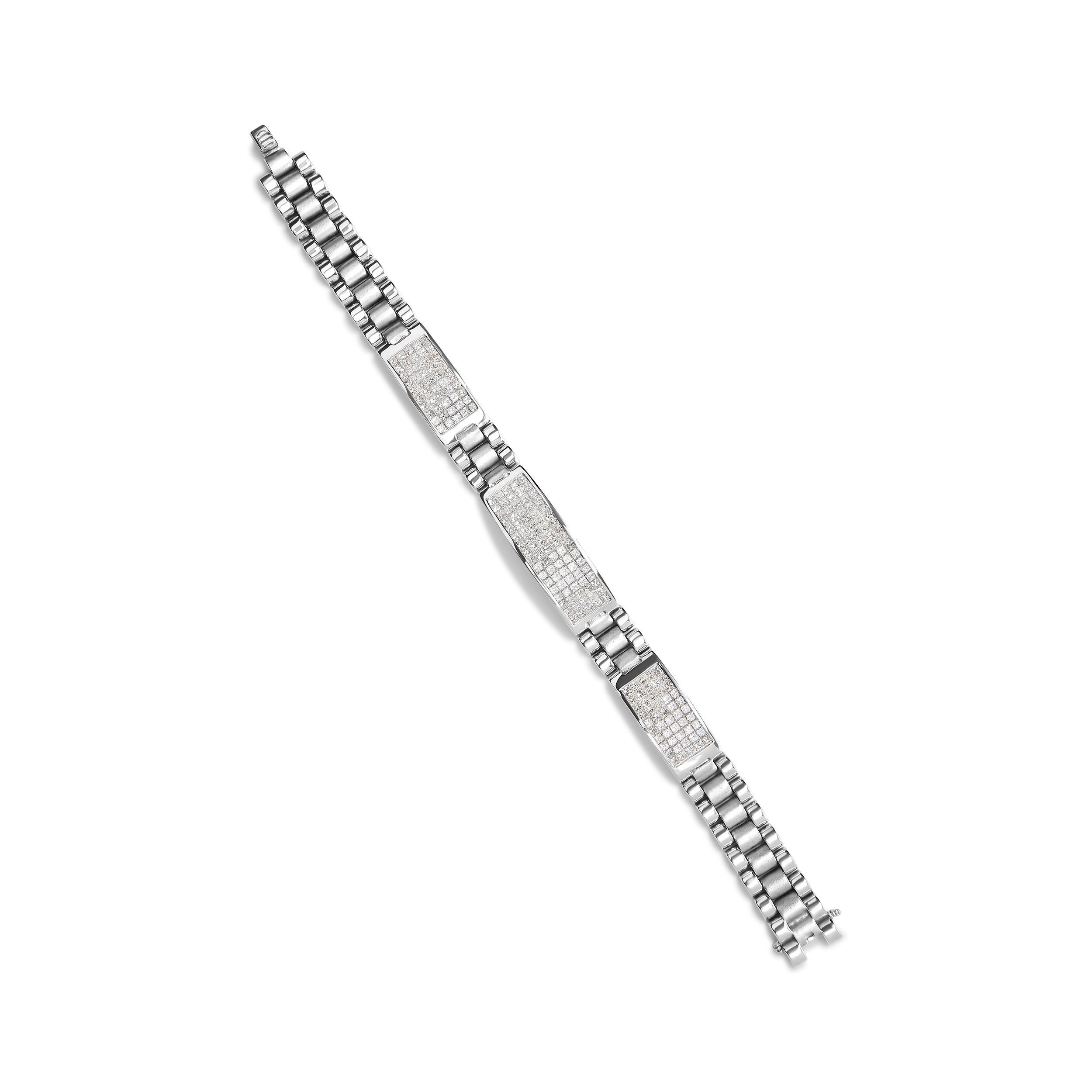 Taille princesse Bracelet de tennis pour homme en or blanc 14k 12,0 carats serti Invisible Princesse Diamant en vente