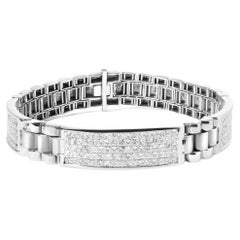 Vintage 14k White Gold 12.0 Carat Men's Invisible Set Princess Diamond Tennis Bracelet