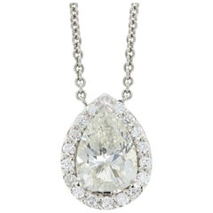 14 Karat White Gold 1.20 Carat Pear Shaped Diamond Halo Pendant Necklace