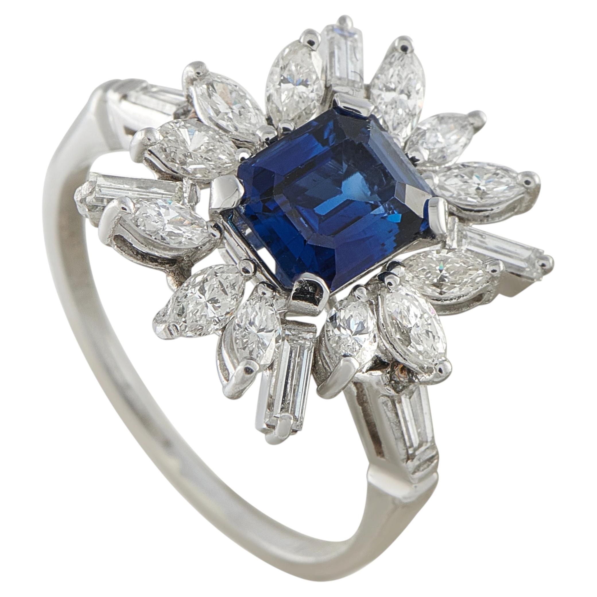 14K White Gold 1.20ct Diamond and Sapphire Starburst Ring MF08-062926