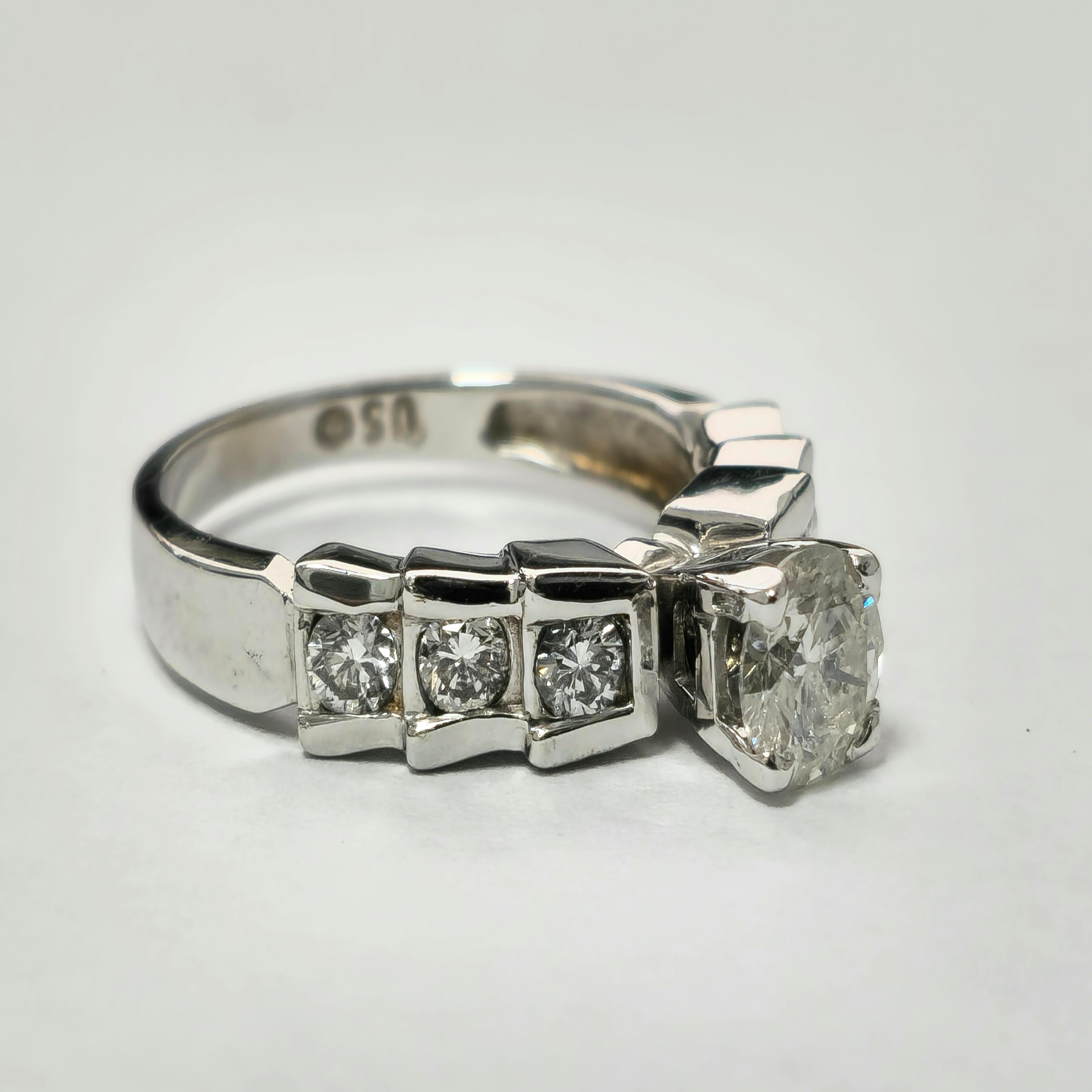 Art Deco 14K White Gold. 1.20ct Diamond Engagement Ring For Her For Sale