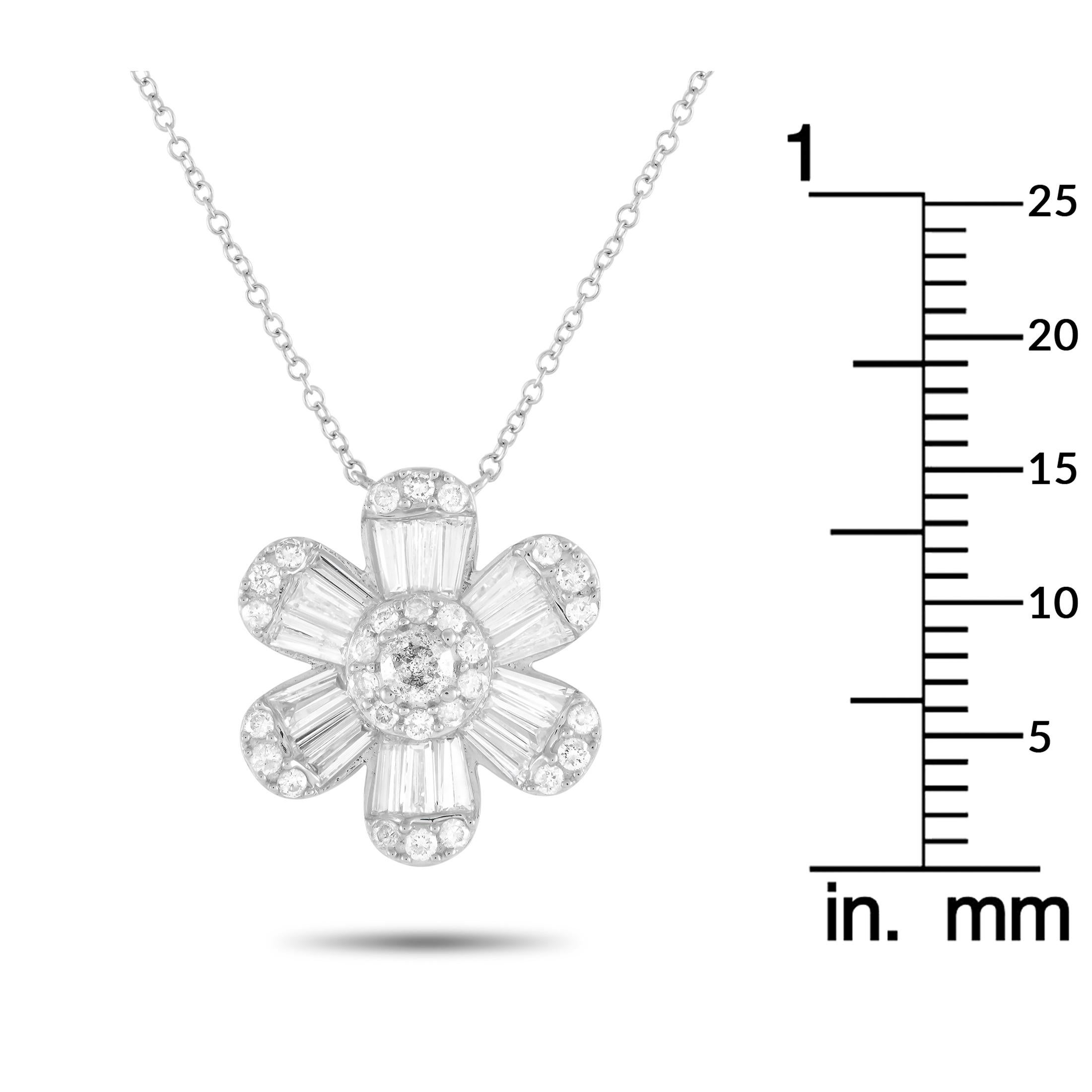 14K White Gold 1.20ct Diamond Flower Necklace PN14994 In New Condition For Sale In Southampton, PA