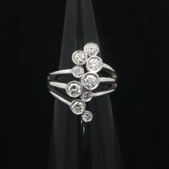 14k White Gold 1.20ct Large Round Diamond Bubble Bead Journey Split Shank Ring