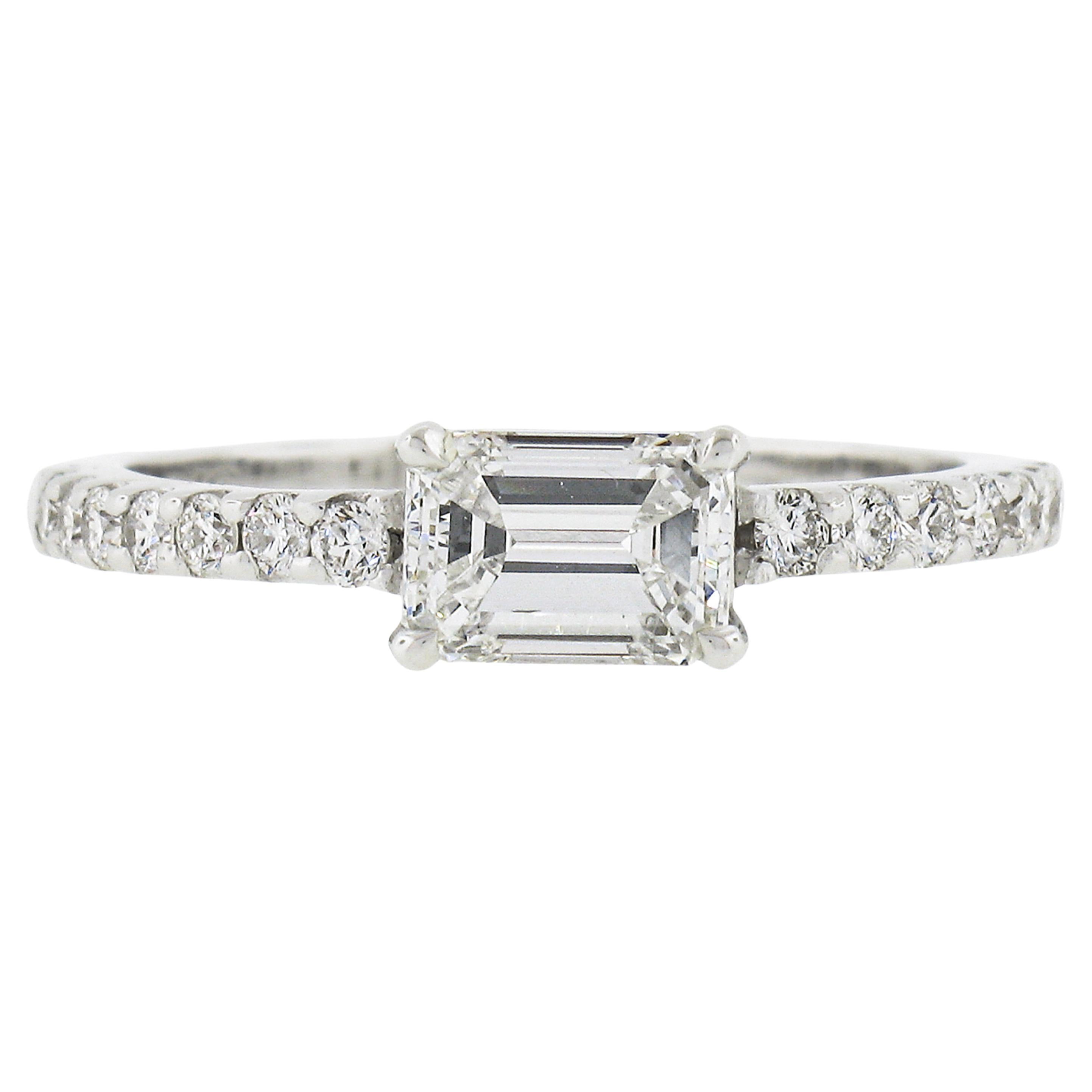 14k White Gold 1.21ct GIA Emerald Cut Sideways Diamond Solitaire Engagement Ring For Sale