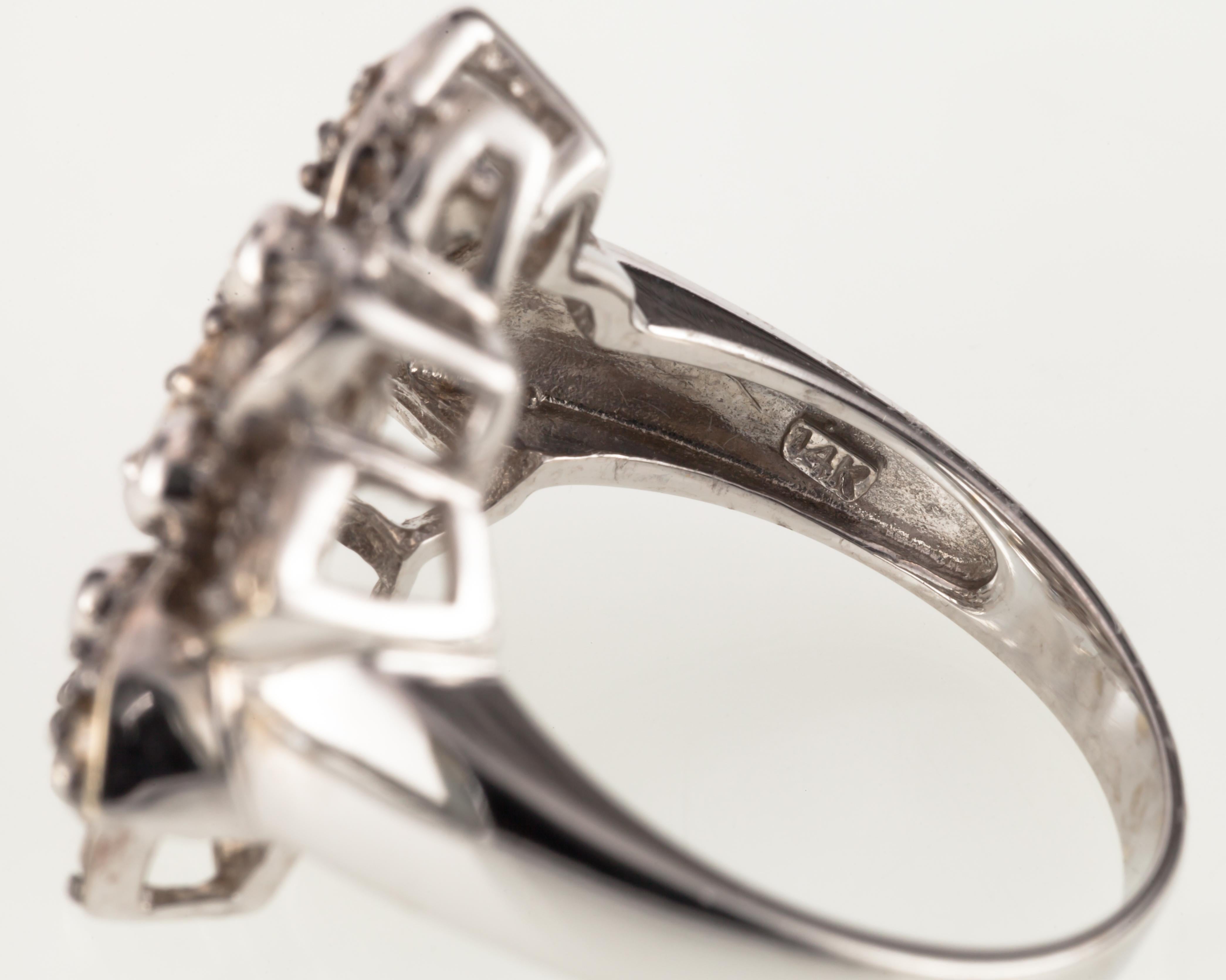 Women's or Men's 14K White Gold 1.22 Carat Chocolate & White Diamonds Flower Ring, Size 7 For Sale
