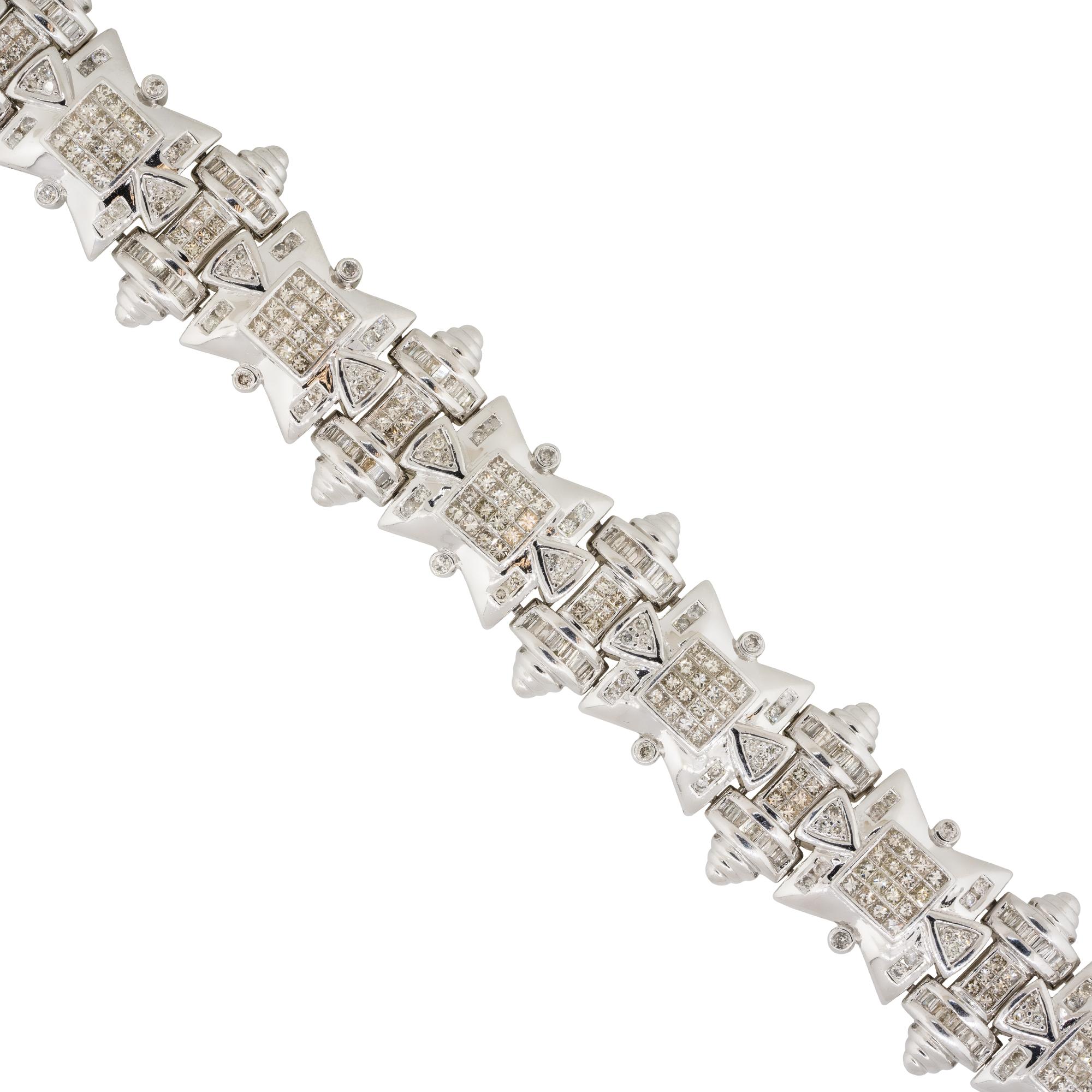 Mixed Cut 14k White Gold 12.25ctw Diamond Pave Spiked Mens Bracelet