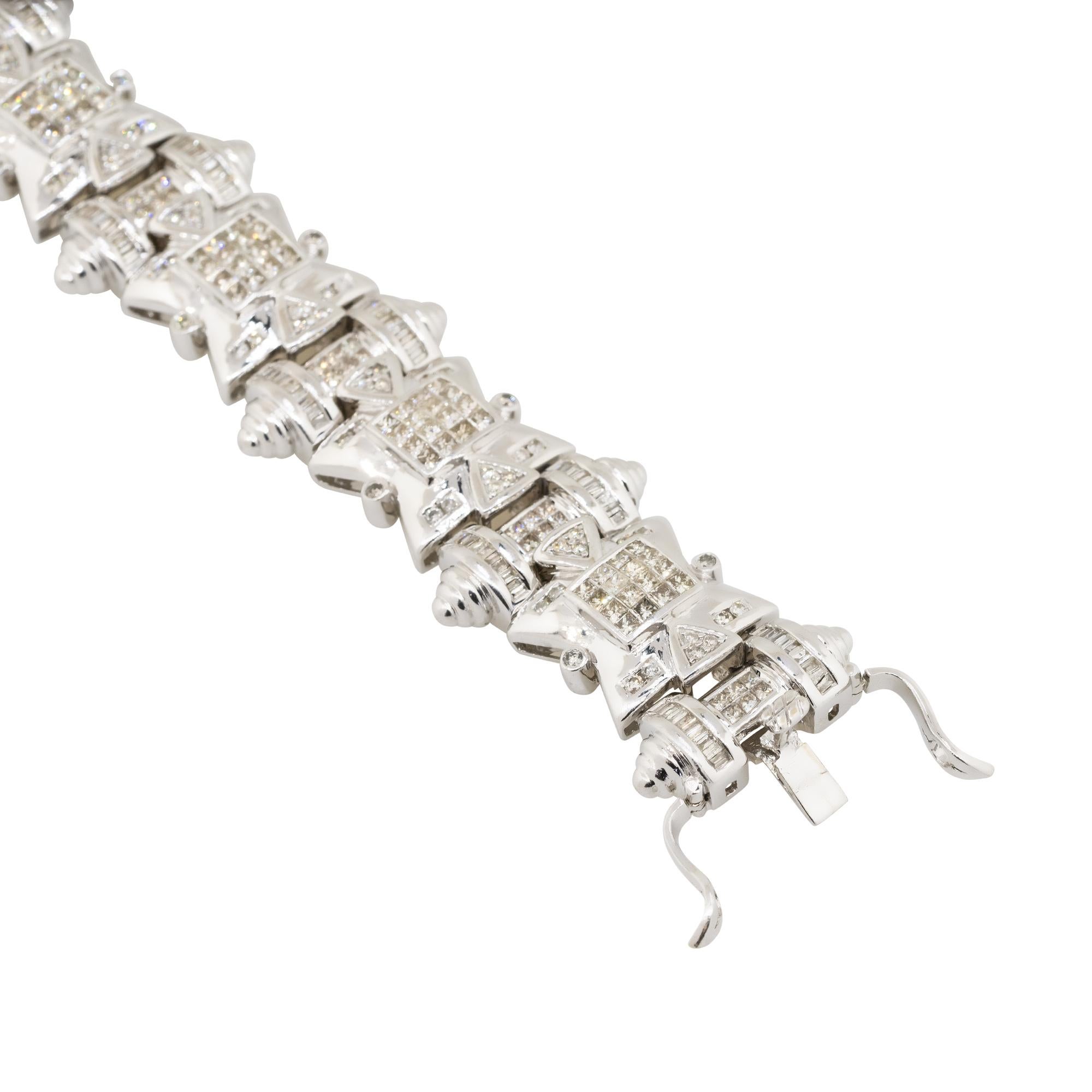 14k White Gold 12.25ctw Diamond Pave Spiked Mens Bracelet In Excellent Condition In Boca Raton, FL