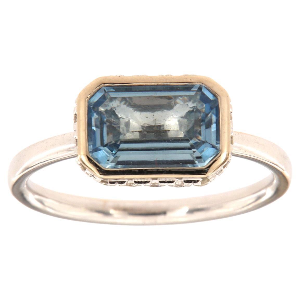 14K White Gold 1.23 Carat Emerald Aquamarine Hidden Halo Diamond Ring For Sale