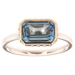 14K White Gold 1.23 Carat Emerald Aquamarine Hidden Halo Diamond Ring