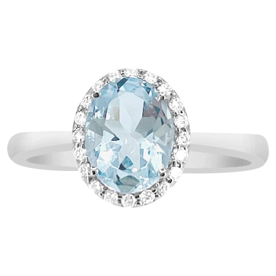 Bague en or blanc 14 carats avec aigue-marine de 1,24 carat et diamants, style TS1074AQR 21110/3 en vente