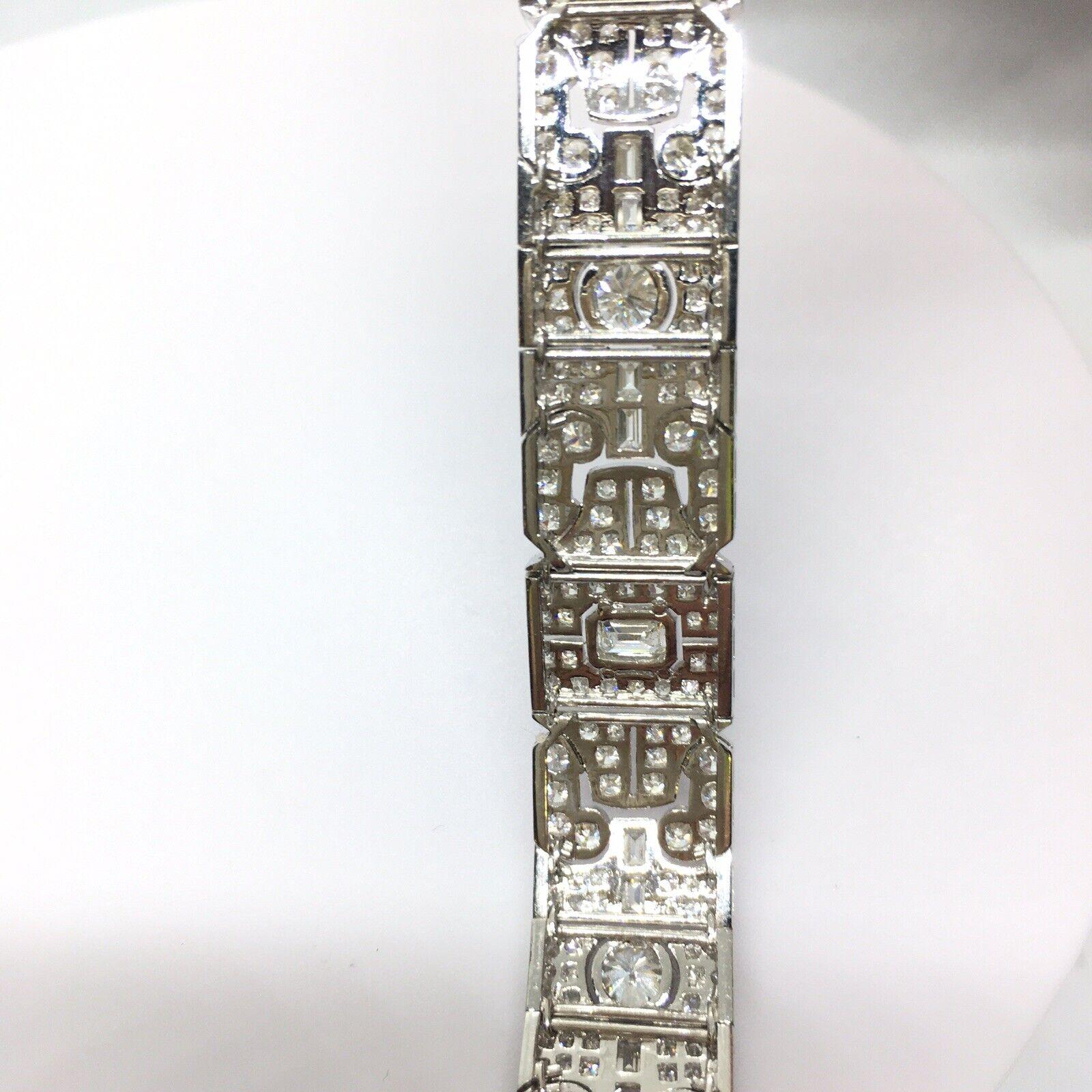 Baguette Cut 14K White Gold 12.5 Carat Diamond Bracelet 6.25 Inch New Art Deco Style For Sale
