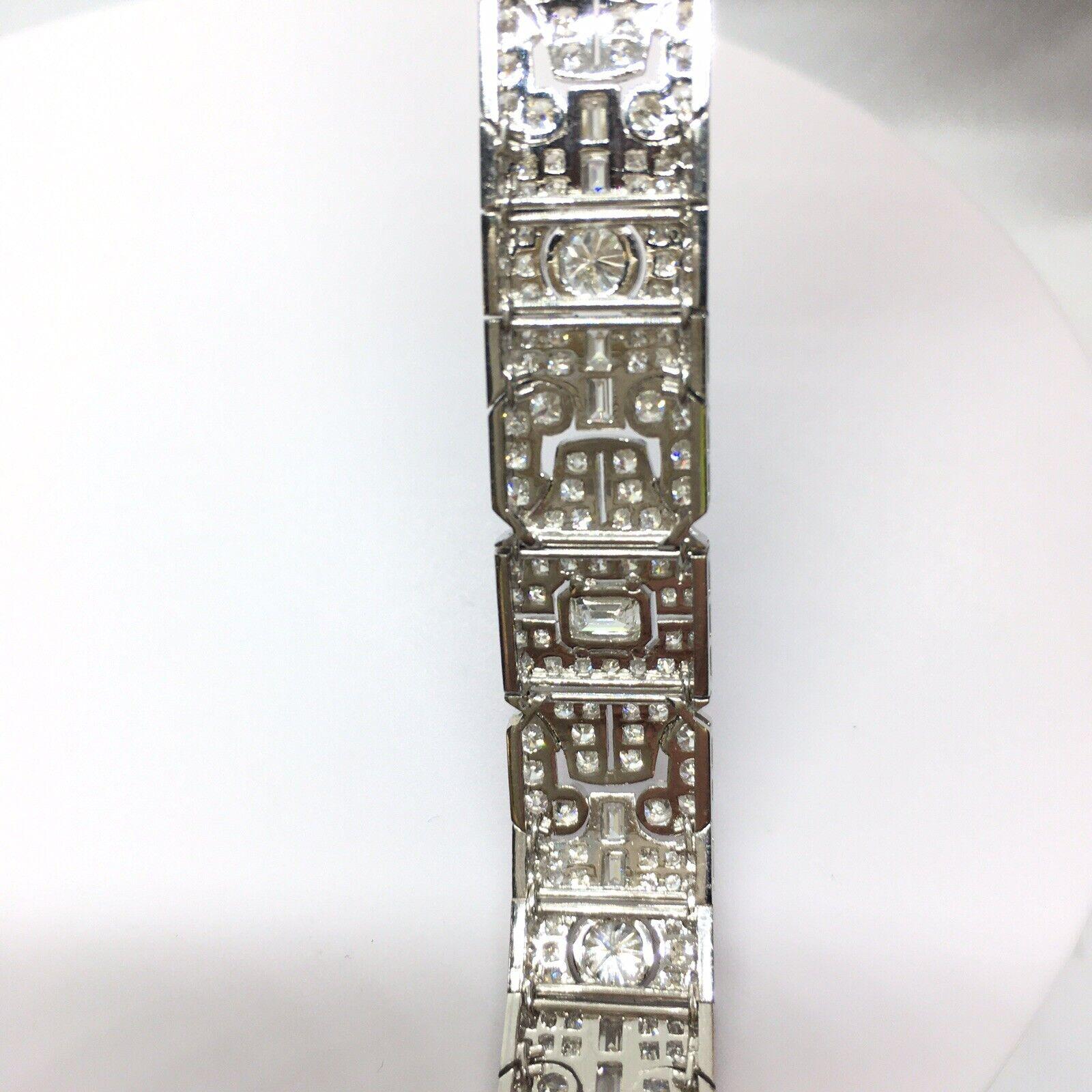 14K White Gold 12.5 Carat Diamond Bracelet 6.25 Inch New Art Deco Style In Excellent Condition For Sale In Santa Monica, CA