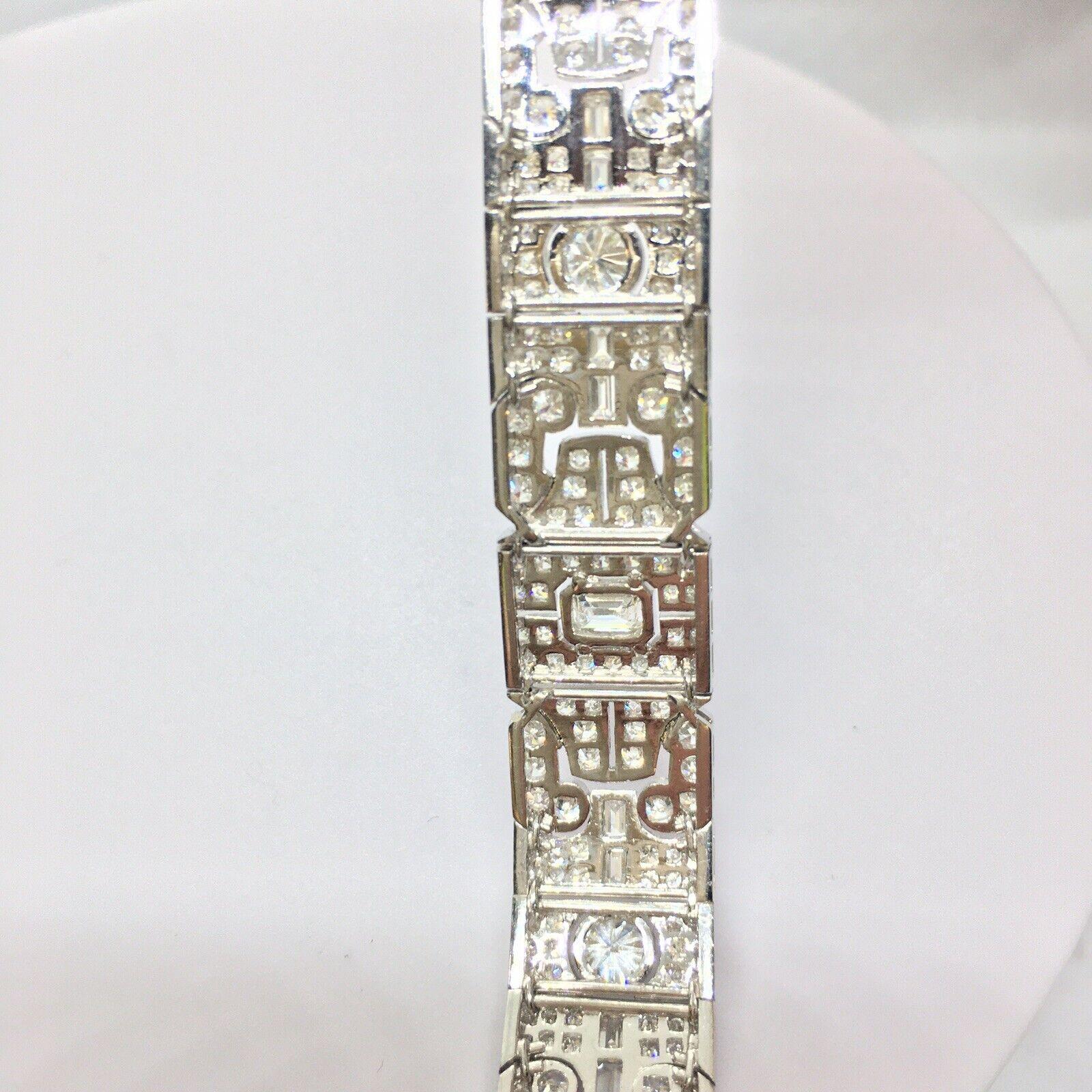 Women's 14K White Gold 12.5 Carat Diamond Bracelet 6.25 Inch New Art Deco Style For Sale