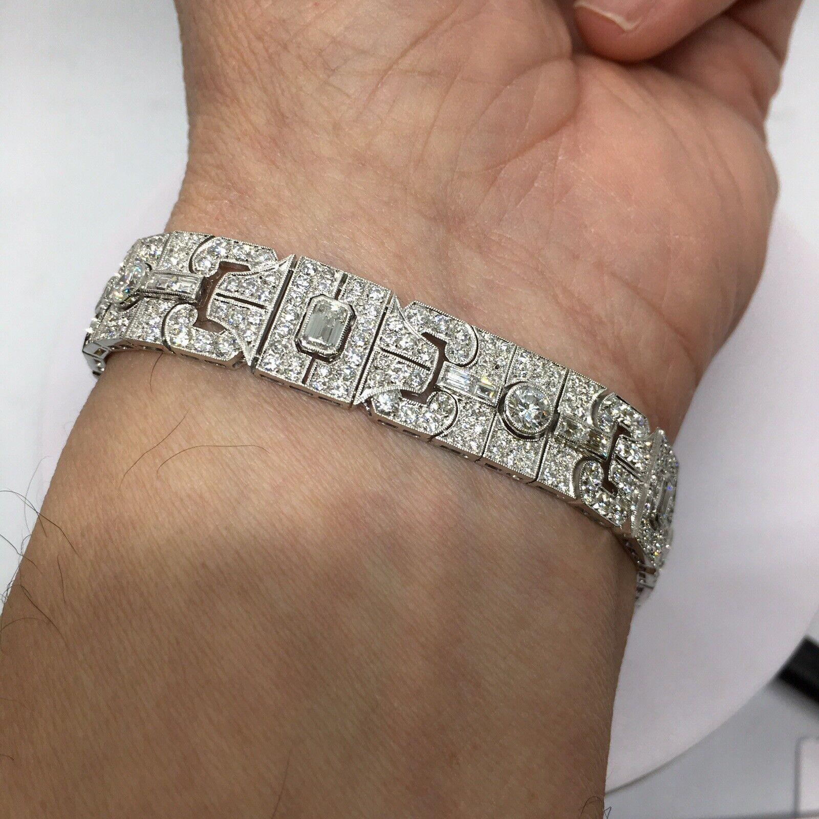 14K White Gold 12.5 Carat Diamond Bracelet 6.25 Inch New Art Deco Style For Sale 4