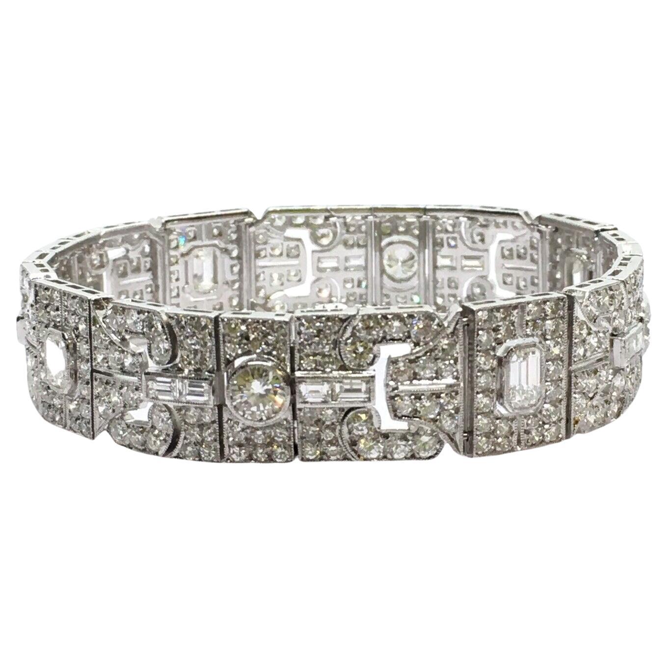 14K White Gold 12.5 Carat Diamond Bracelet 6.25 Inch New Art Deco Style For Sale