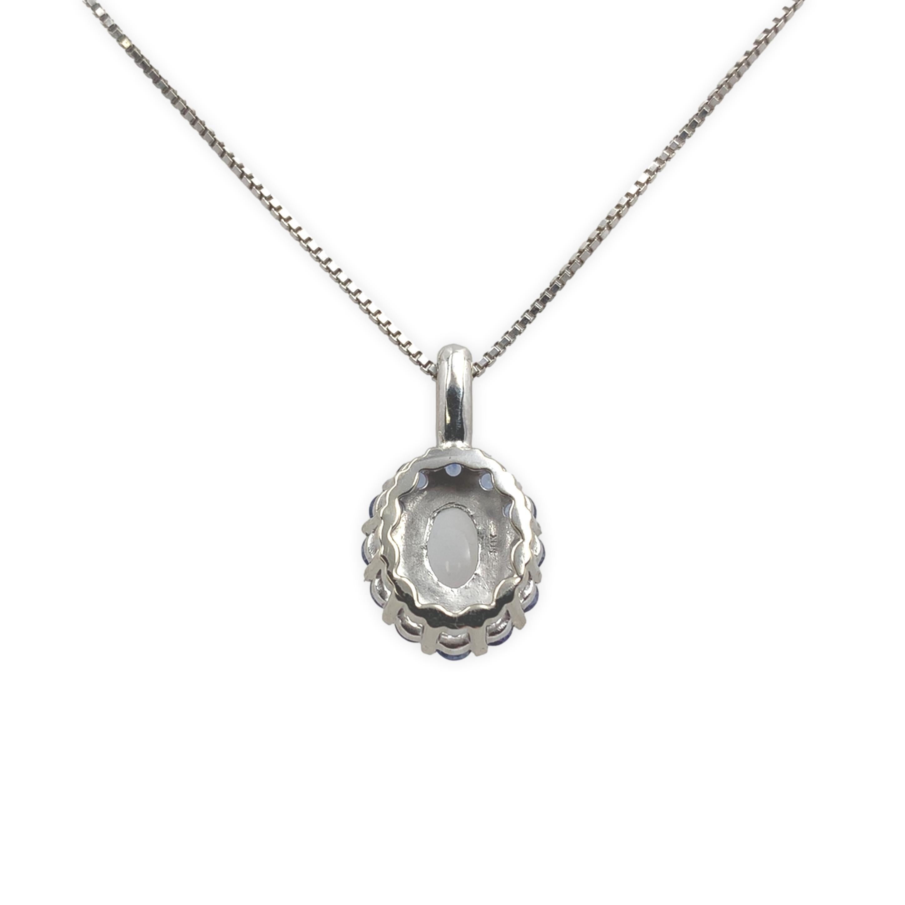 Oval Cut 14K White Gold  1.25 carat Moonstone and Blue Sapphire Pendant For Sale