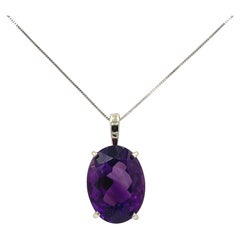 14K White Gold 12.52 carat Oval Amethyst Pendant with 18" Chain