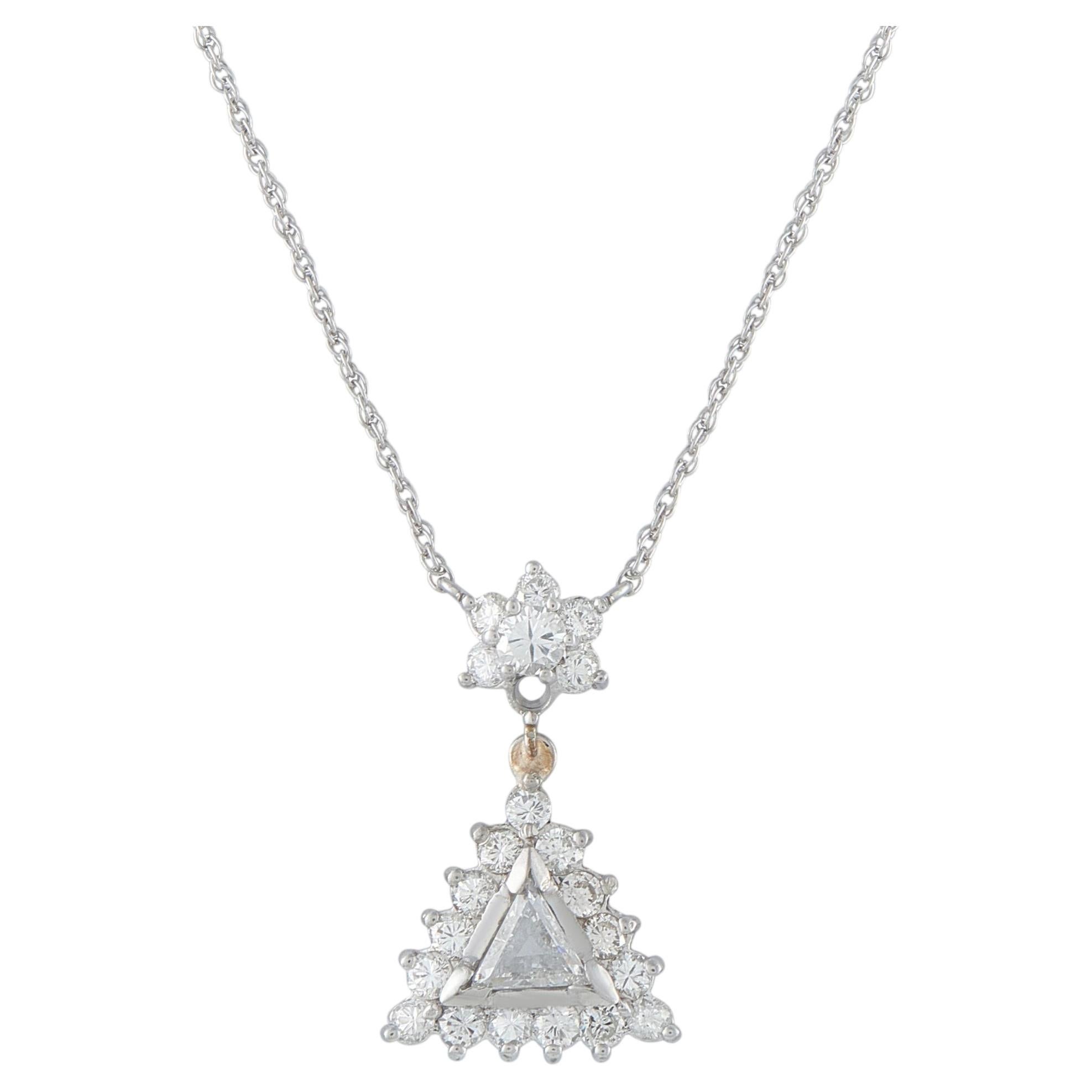 14K White Gold 1.25ct Diamond Triangular Halo Pendant Necklace MF21-070226 For Sale
