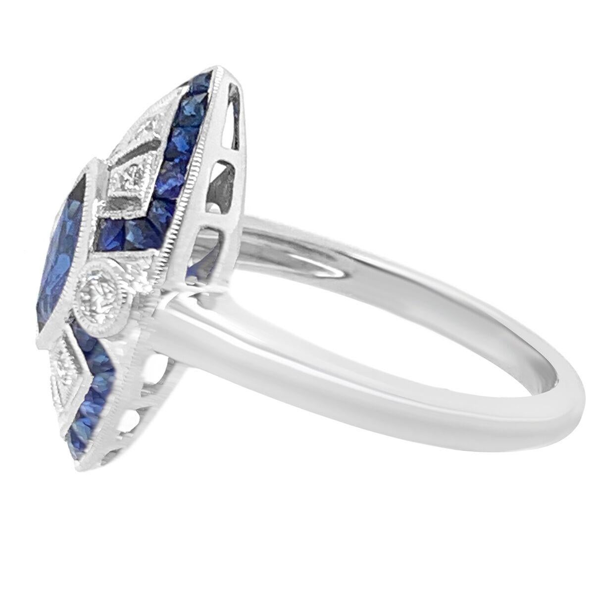 Women's or Men's 14 Karat White Gold 1.25 Carat Sapphire and Diamond Ring For Sale