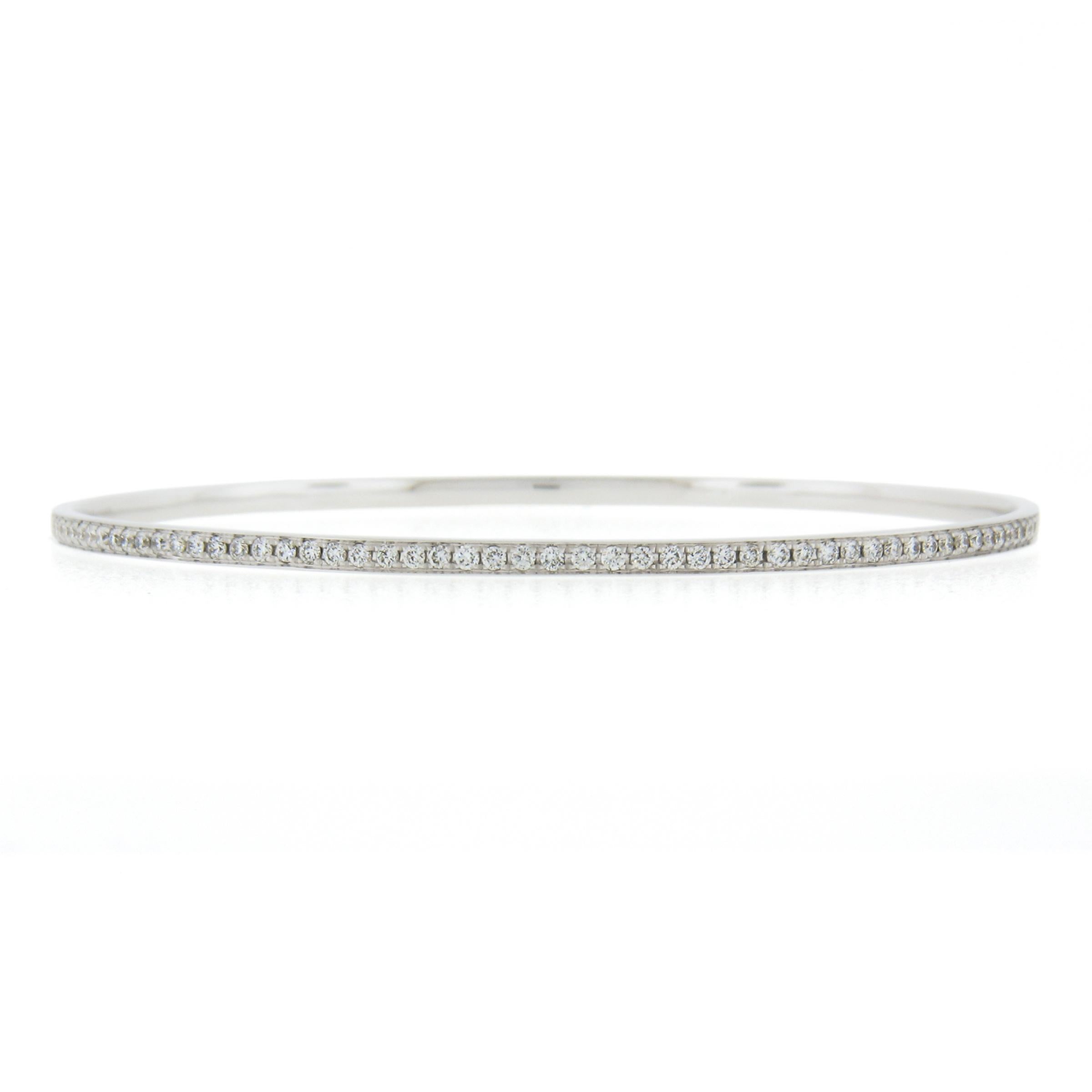 Round Cut 14K White Gold 1.25ctw QUALITY Pave Diamond Eternity Slip On Bangle Bracelet For Sale