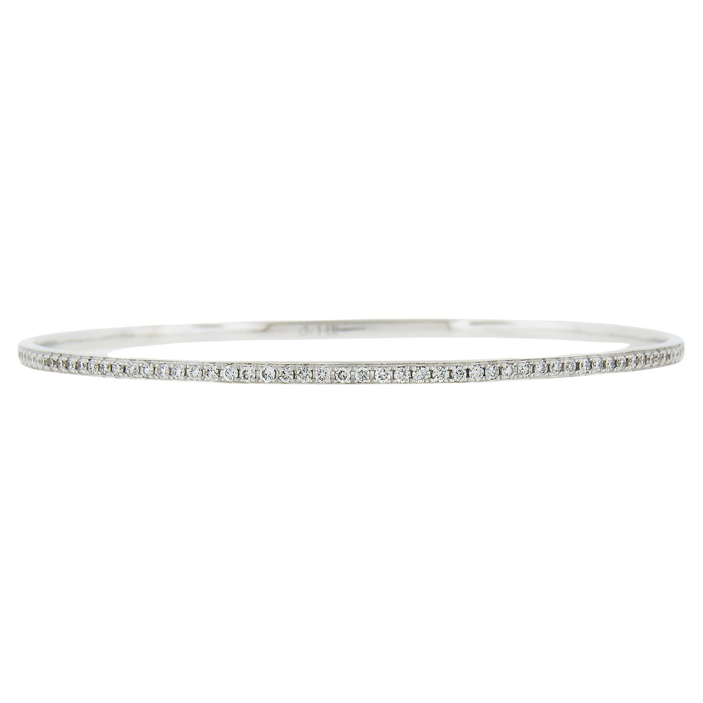 14K White Gold 1.25ctw QUALITY Pave Diamond Eternity Slip On Bangle Bracelet For Sale