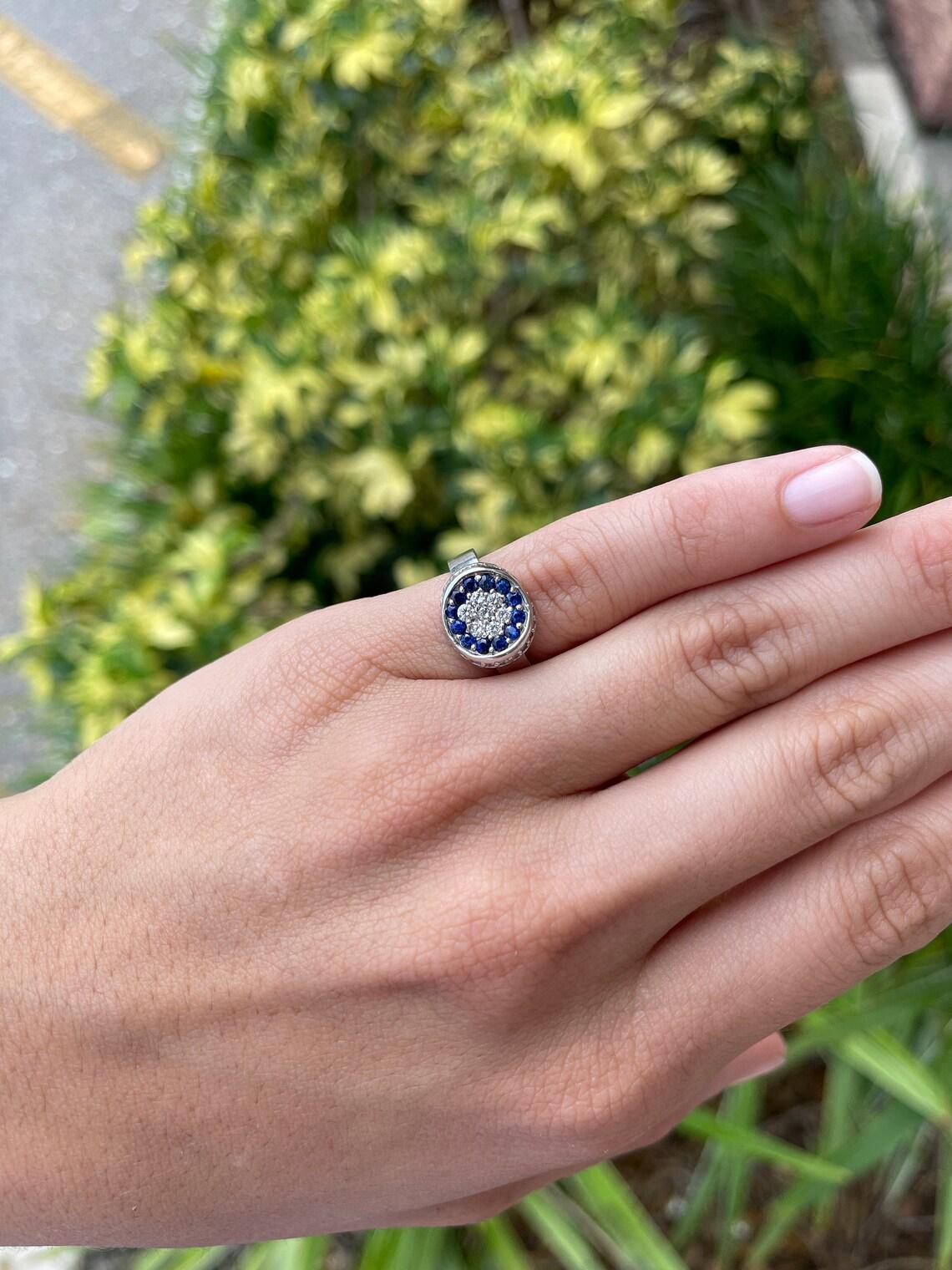 Emerald Cut 14K White Gold 1.25tcw AAA+ Natural Blue Sapphire & Diamond Cocktail Ring For Sale