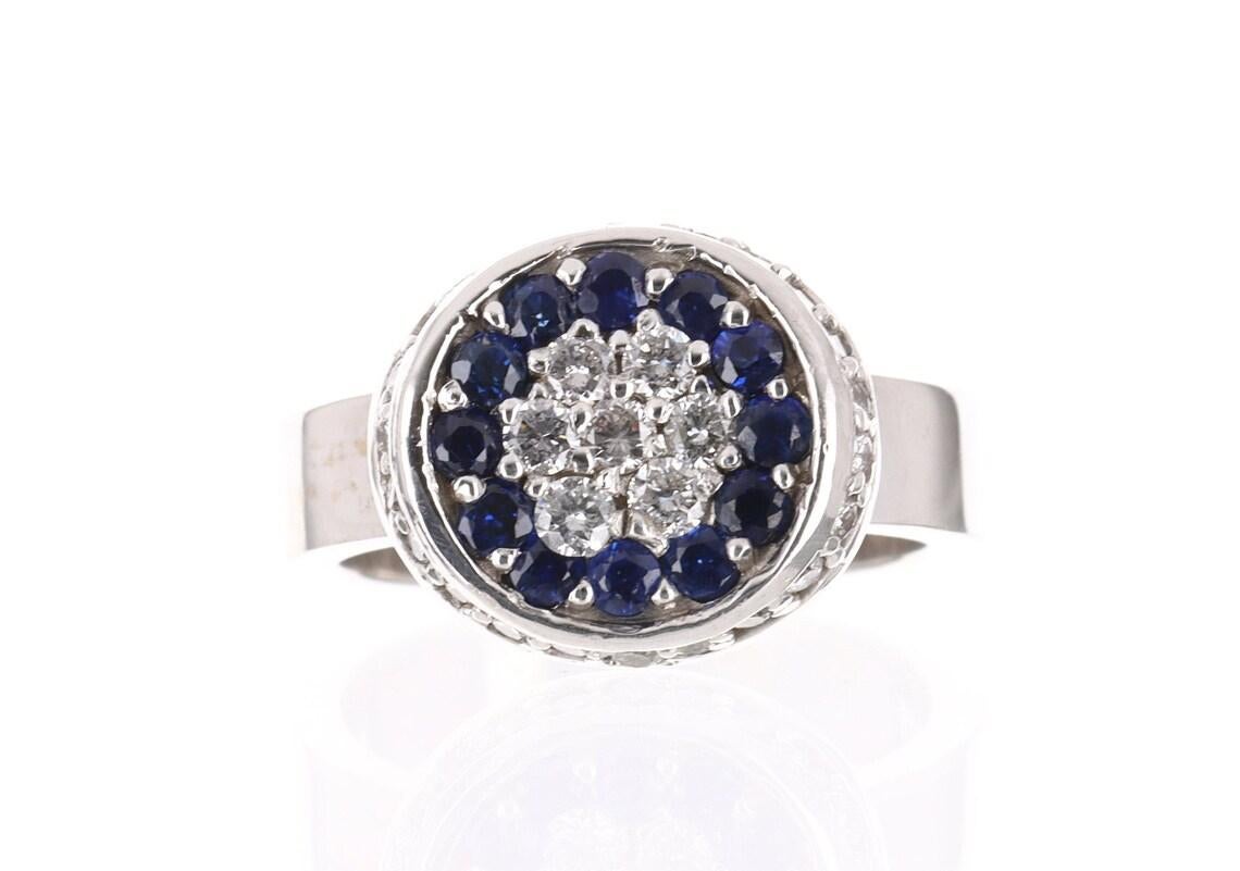 14K White Gold 1.25tcw AAA+ Natural Blue Sapphire & Diamond Cocktail Ring For Sale
