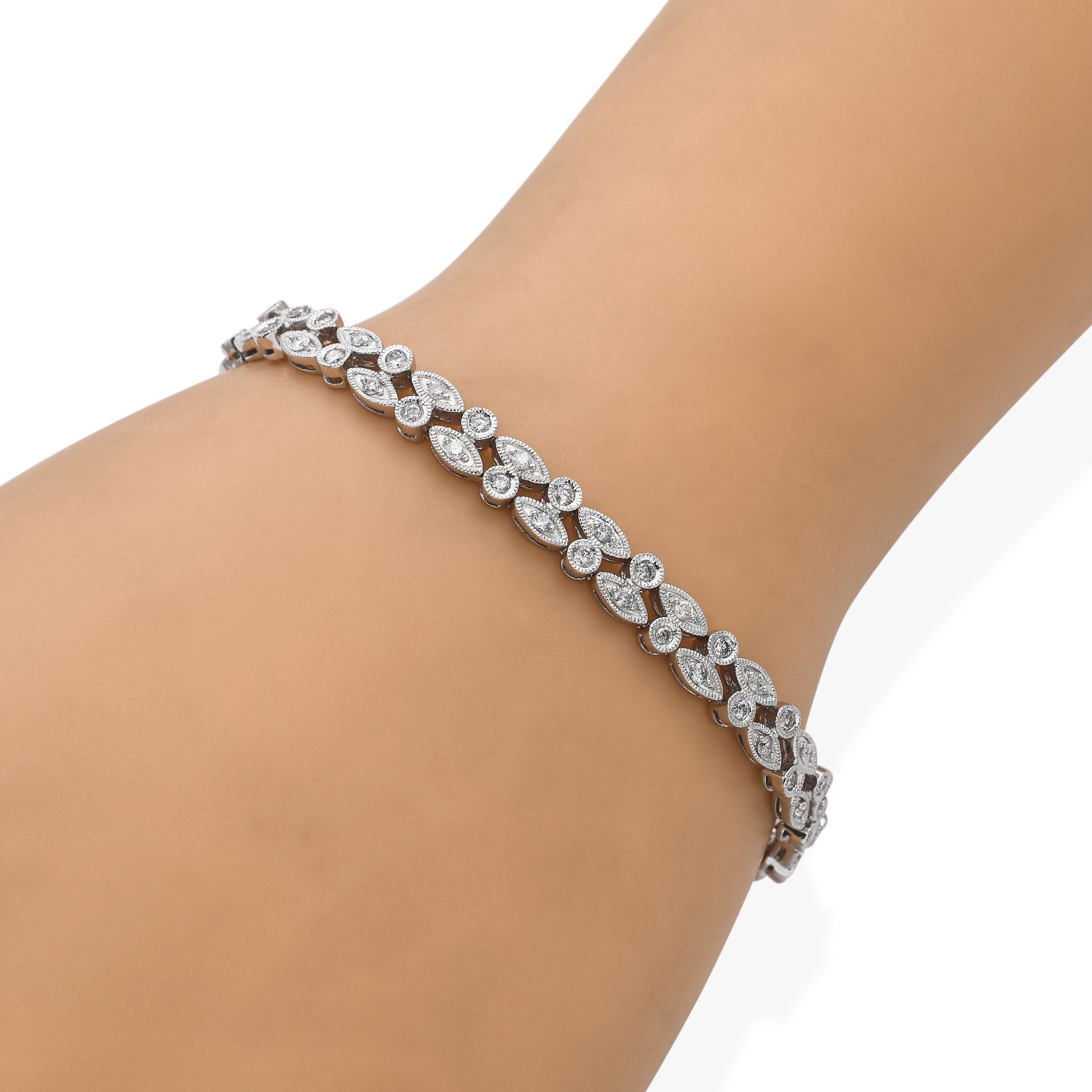 Taille mixte Bracelet en or blanc 14k à maillons et diamants 1.25tcw en vente