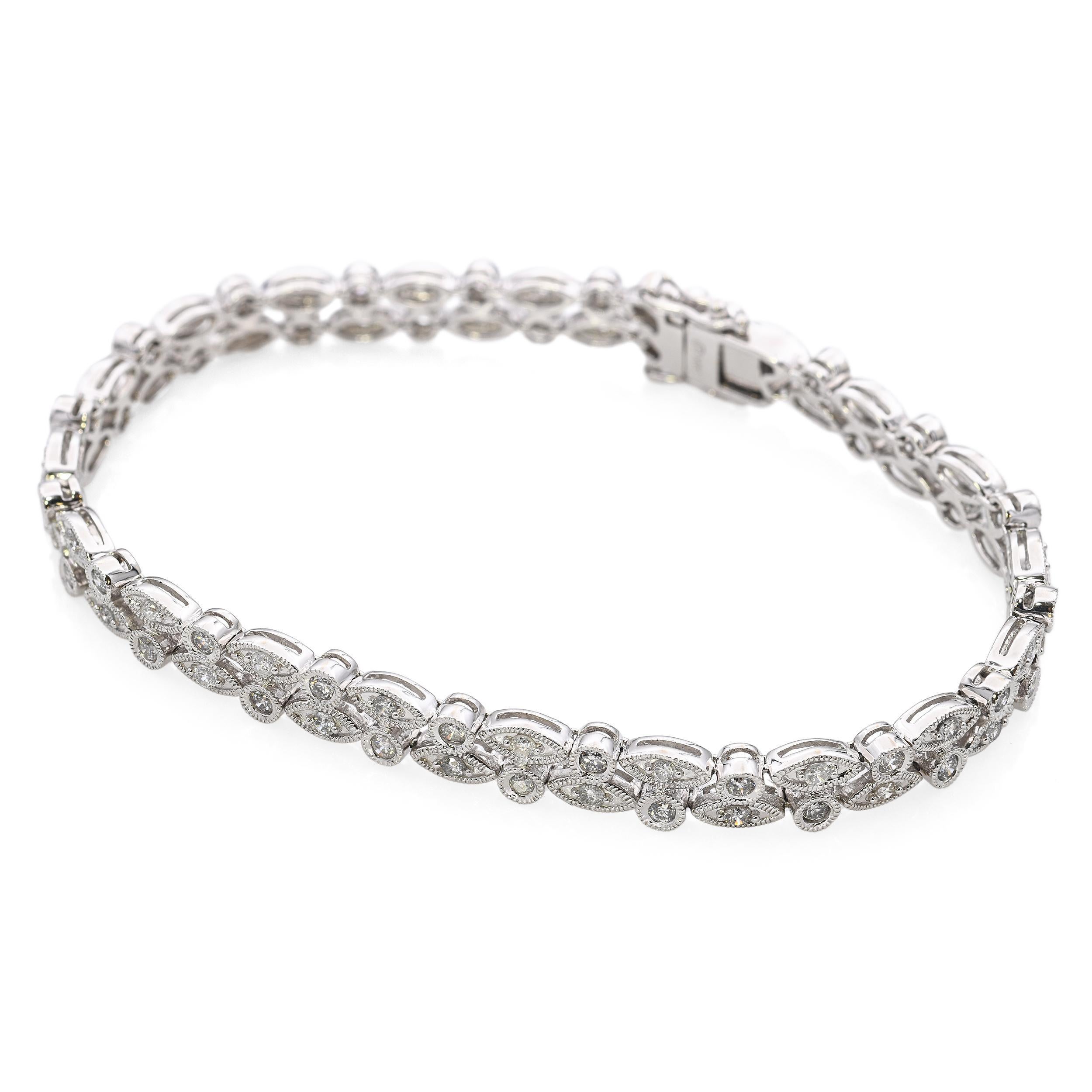 Bracelet en or blanc 14k à maillons et diamants 1.25tcw Bon état - En vente à New York, NY