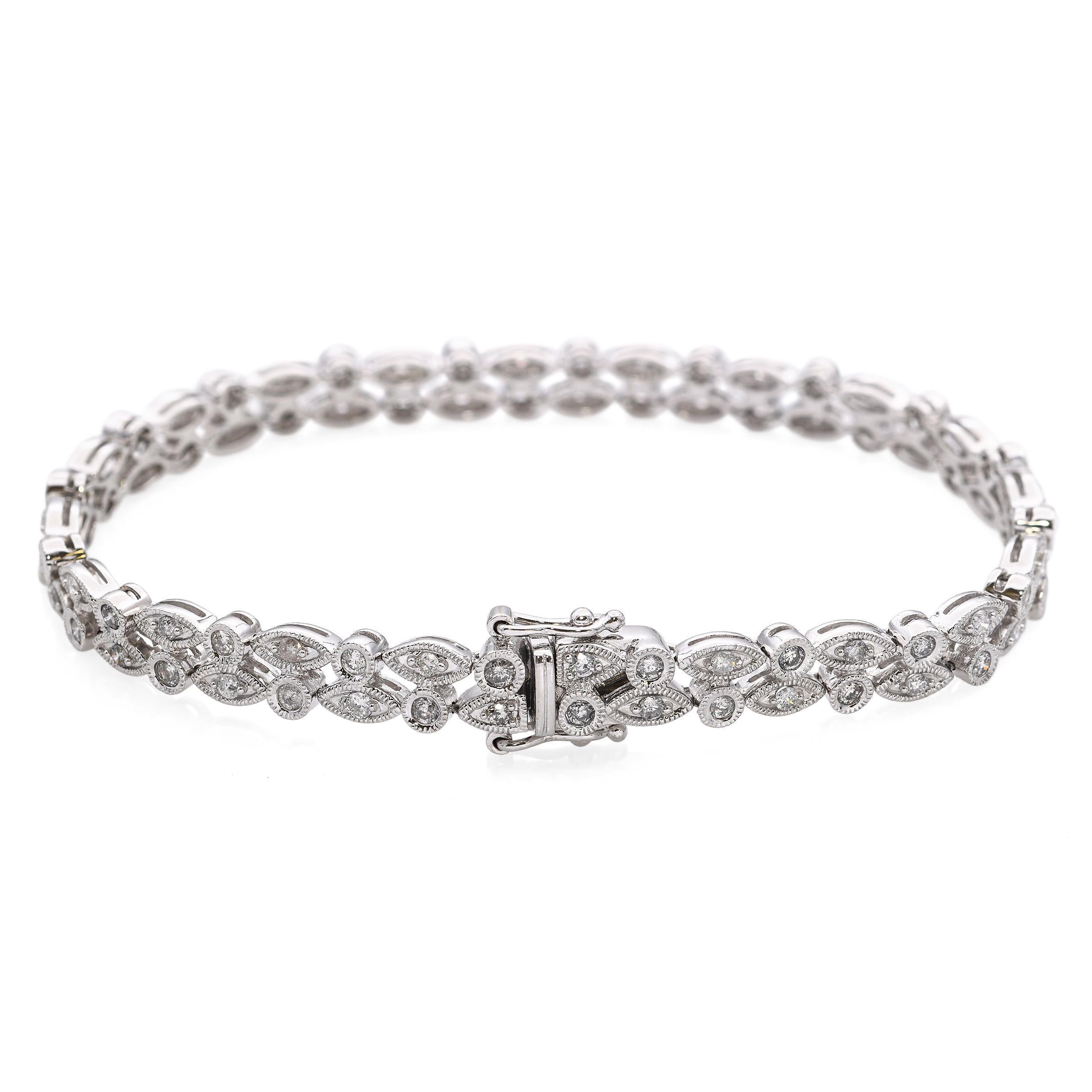Bracelet en or blanc 14k à maillons et diamants 1.25tcw Pour femmes en vente