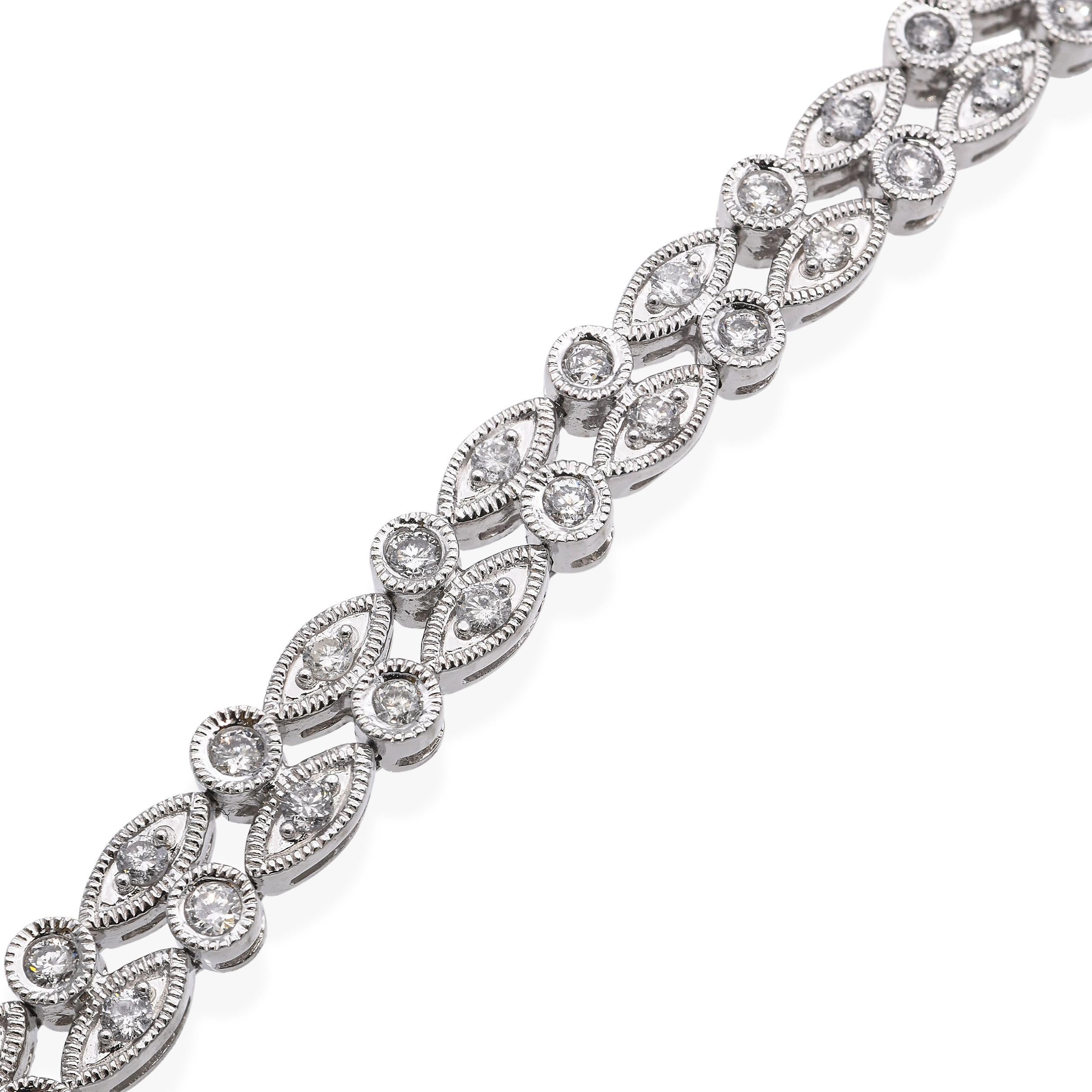 Bracelet en or blanc 14k à maillons et diamants 1.25tcw en vente 2