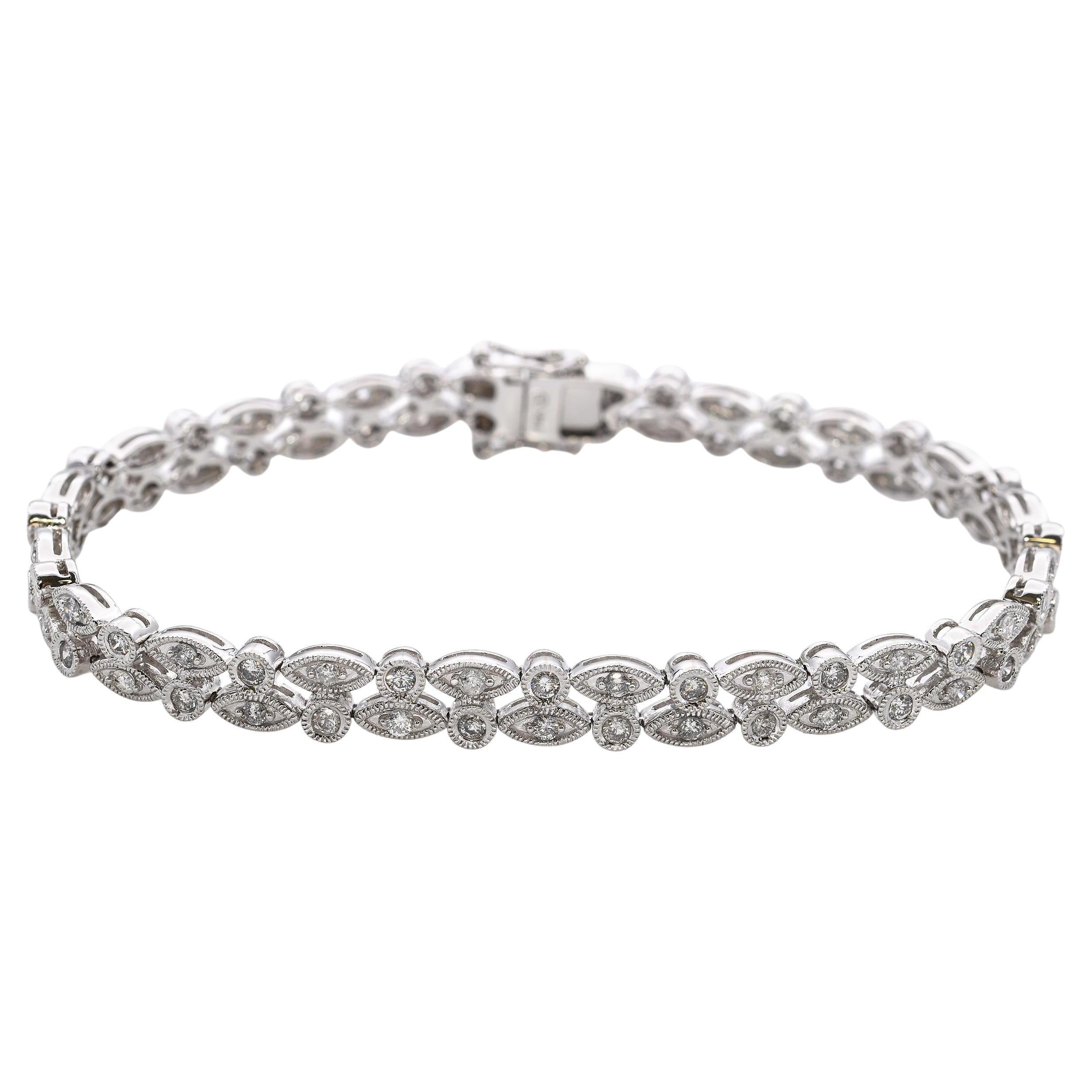 Bracelet en or blanc 14k à maillons et diamants 1.25tcw en vente
