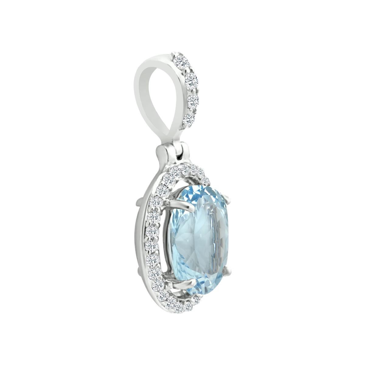 Modern 14K White Gold 1.27cts Aquamarine and Diamond Pendant, Style#TS1311AQP 22073/11 For Sale