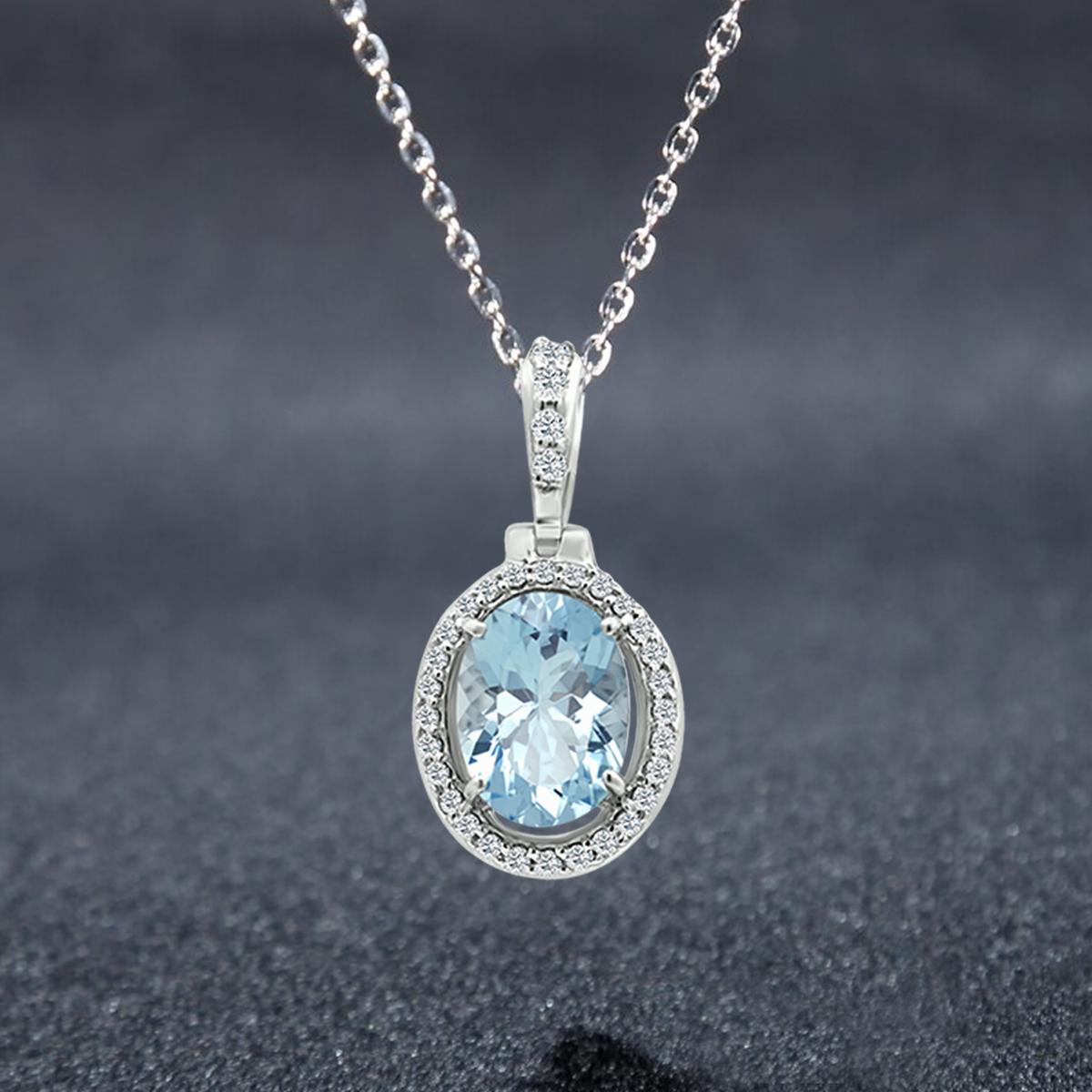 Oval Cut 14K White Gold 1.27cts Aquamarine and Diamond Pendant, Style#TS1311AQP 22073/11 For Sale