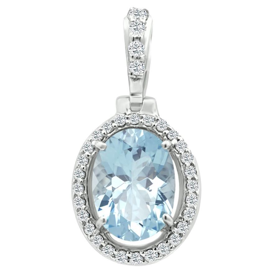 14K White Gold 1.27cts Aquamarine and Diamond Pendant, Style#TS1311AQP 22073/11 For Sale