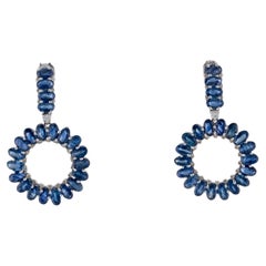 14K White Gold 12.81ctw Oval Sapphire 
Diamond Drop Earrings