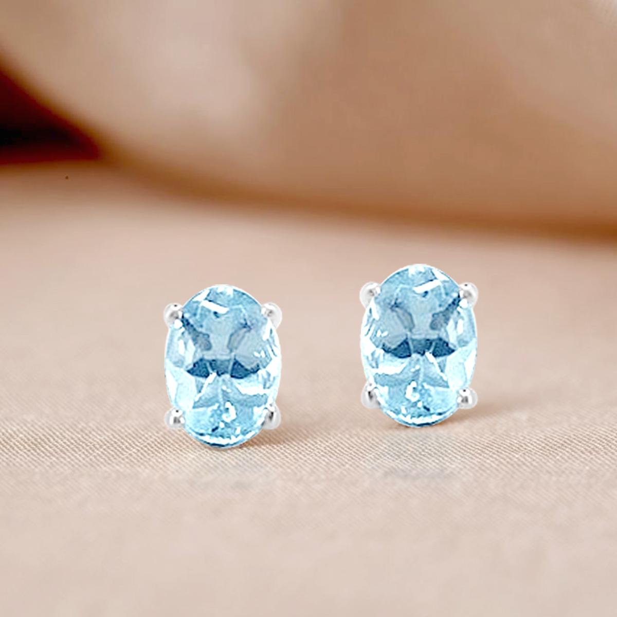 Oval Cut 14K White Gold 1.28cts Aquamarine Earring, Style# TS1322AQE For Sale