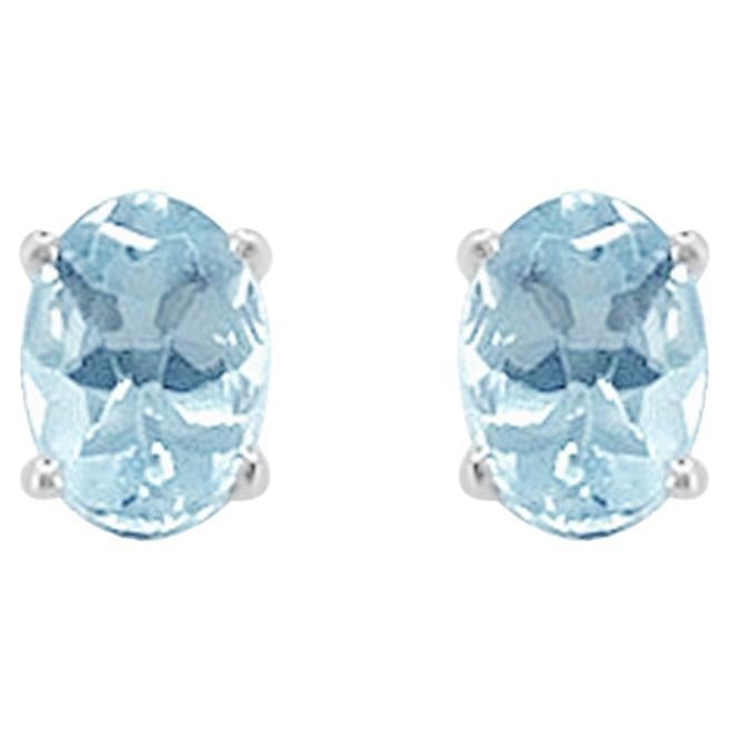 Boucles d'oreilles en or blanc 14 carats avec aigue-marine de 1,28 carat, style TS1322AQE