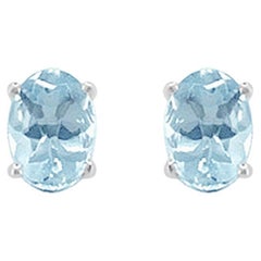 Boucles d'oreilles en or blanc 14 carats avec aigue-marine de 1,28 carat, style TS1322AQE