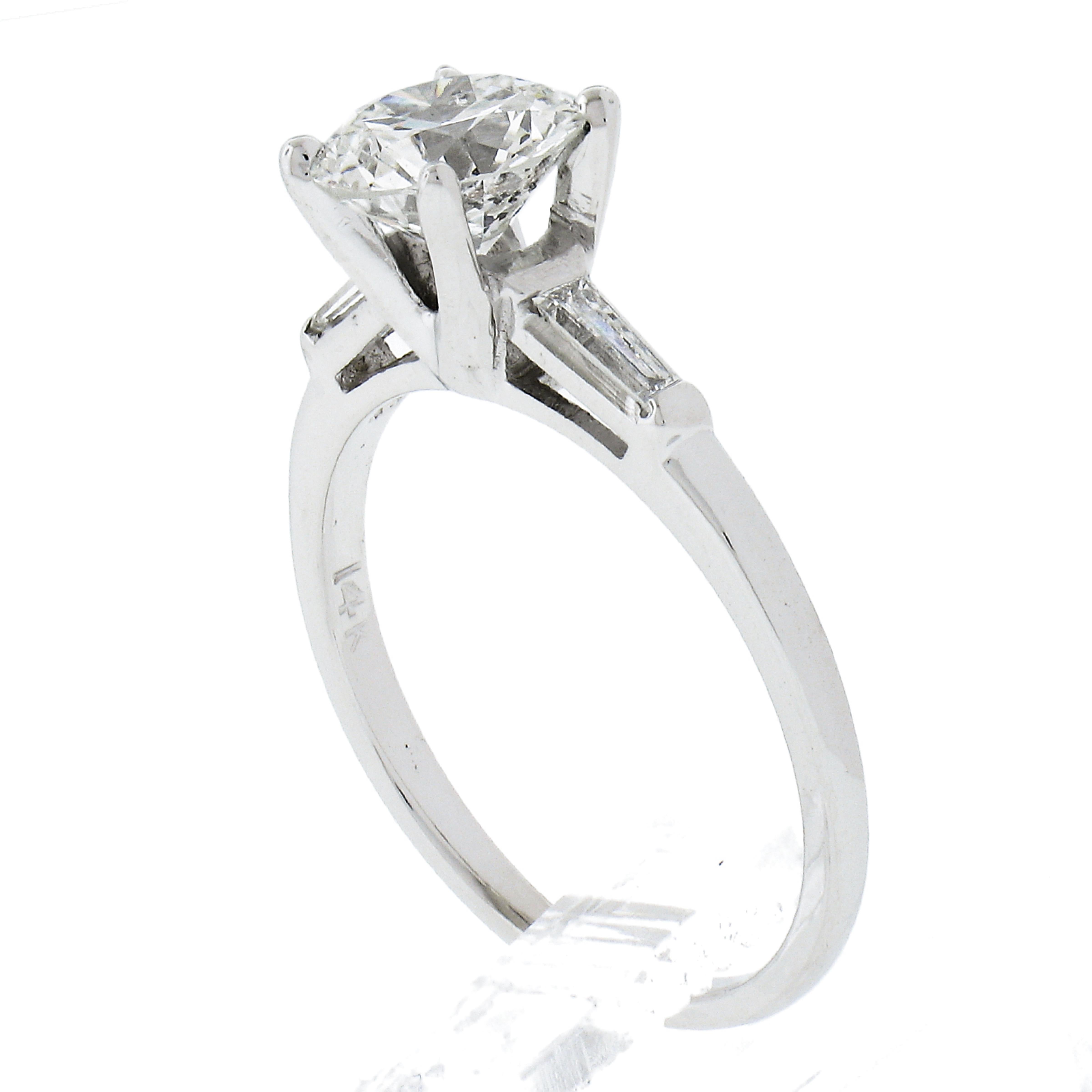 14K White Gold 1.29ct GIA Old Circular Brilliant Diamond Solitaire Baguette Ring For Sale 3