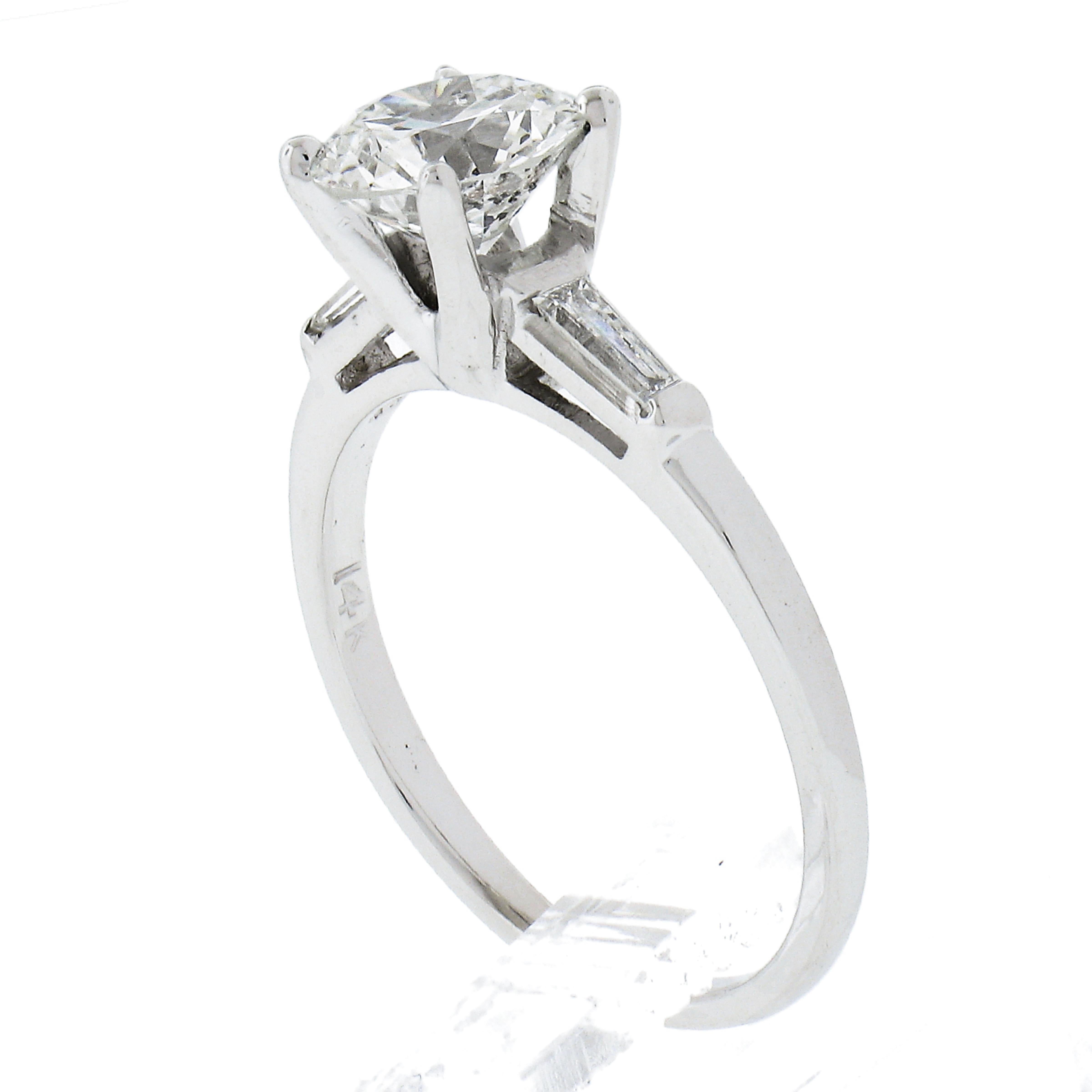 Bague baguette en or blanc 14K 1.29ct GIA Old Circular Brilliant Diamond Solitaire en vente 3