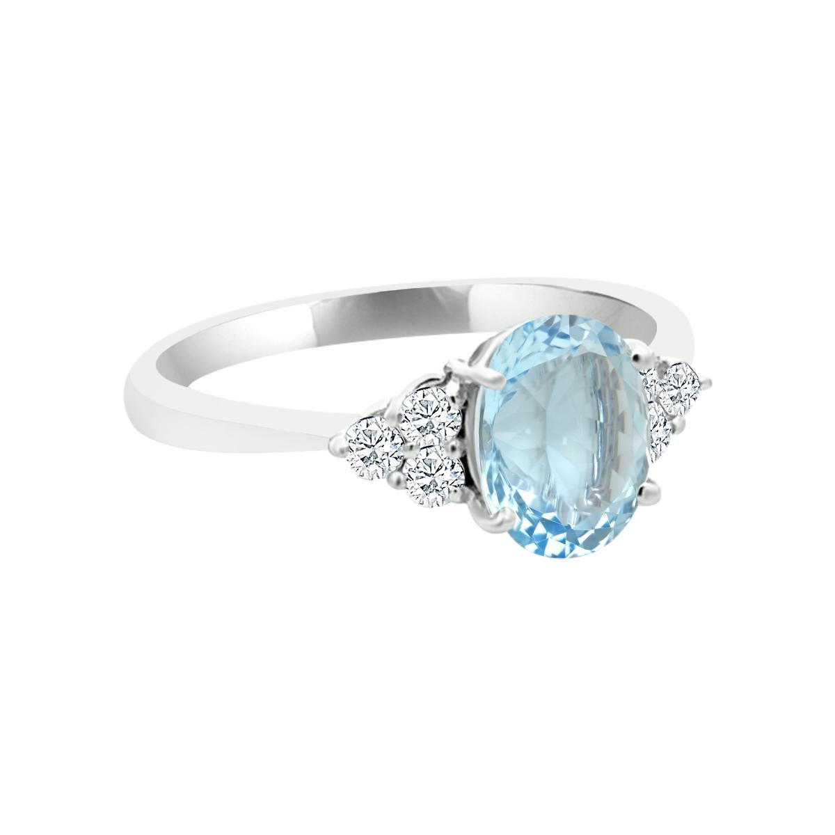 Look At This 14K Oval Cut Aquamarine And Diamond Ring. This dazzling Ring Features An Elegant 8x6mm Aquamarine Gemstone With Beautiful Diamonds Beside It Enhancing The Entire Look.
Aquamarine Will Be A Timeless Addition To Your Collection, You will