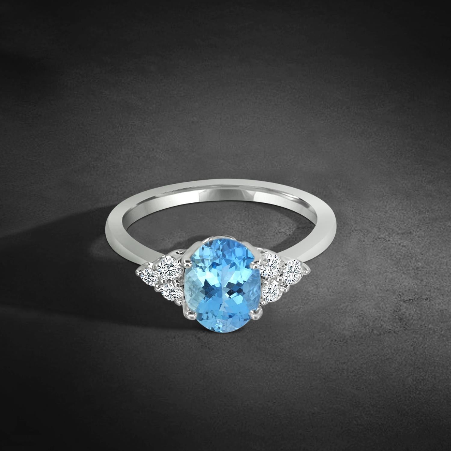 Oval Cut 14K White Gold 1.29cts Aquamarine And Diamond Ring. Style# TS8266AQR 22057/7 For Sale