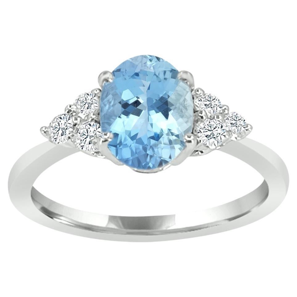 14K White Gold 1.29cts Aquamarine And Diamond Ring. Style# TS8266AQR 22057/7 For Sale